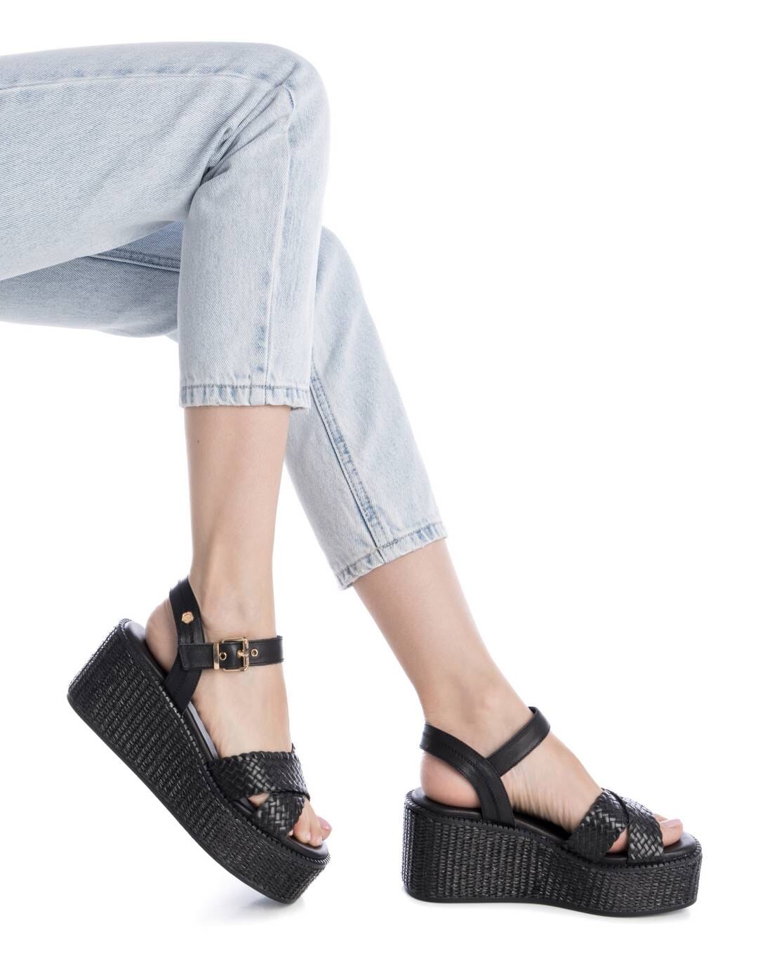162361 Spanish leather woven sandals/wedge in Black, Tan and Gold sandals Sam Star Shoes 