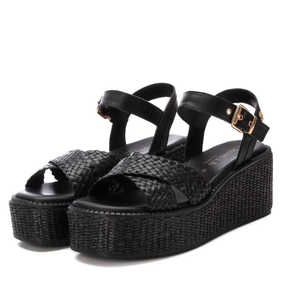 162361 Spanish leather woven sandals/wedge in Black, Tan and Gold sandals Sam Star Shoes Black 36/3 