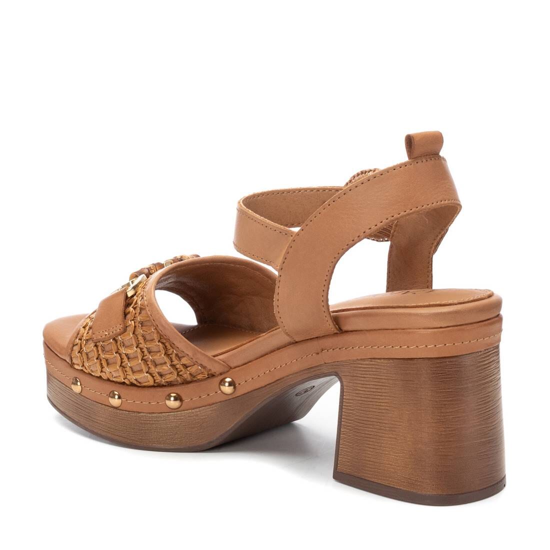 162367 Spanish leather sandals with woven detail in block heel in Tan (New) sandals Sam Star Shoes 
