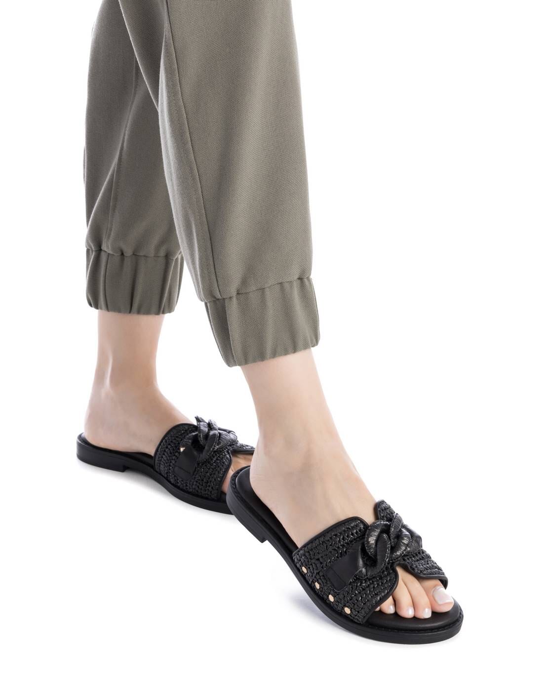 162370 Spanish leather flat sandals in tan and black sandals Sam Star Shoes 