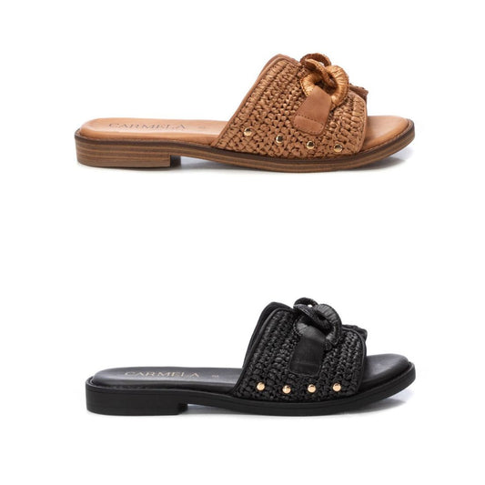 162370 Spanish leather flat sandals in tan and black (new) sandals Sam Star Shoes 