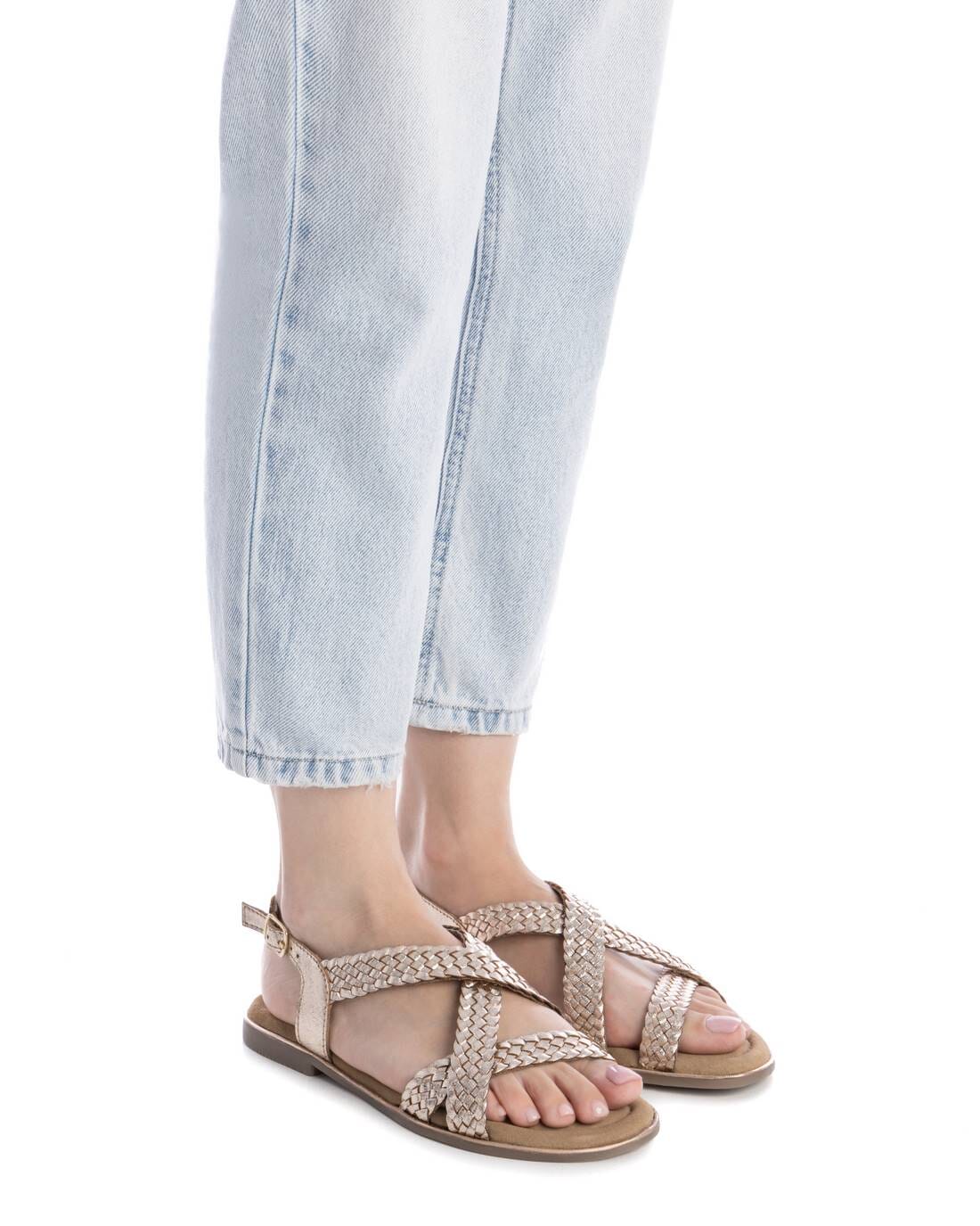 162387 Spanish woven leather flat sandals in Gold ( New) sandals Sam Star Shoes 