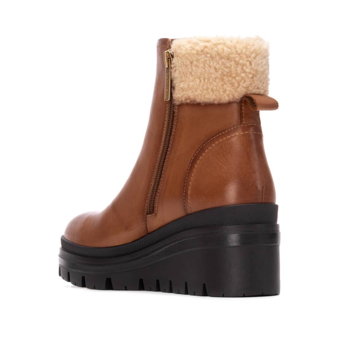 162712 Spanish leather wedge boots with faux fur in Tan Boots Sam Star shoes 