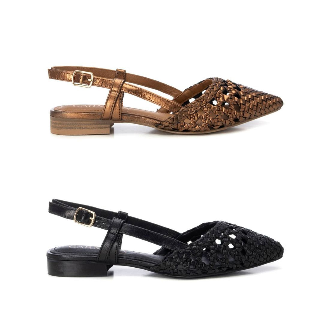 162412 Spanish Leather woven flat shoes - Black and Bronze ( New Arrival) ladies shoes Sam Star shoes 