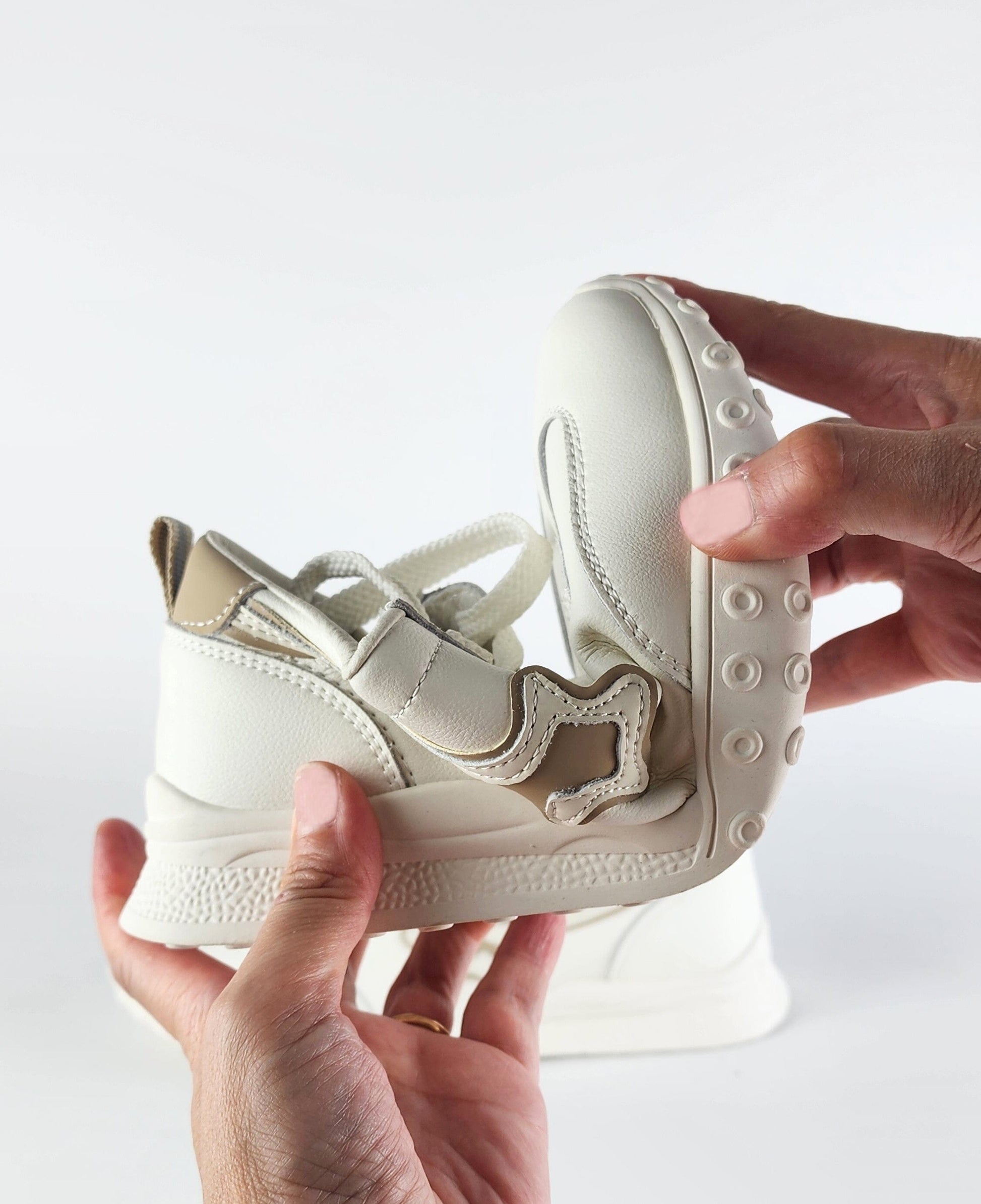 SS23009 White leather sneakers with star and flexible sole sneakers Sam Star Shoes Tan 37 