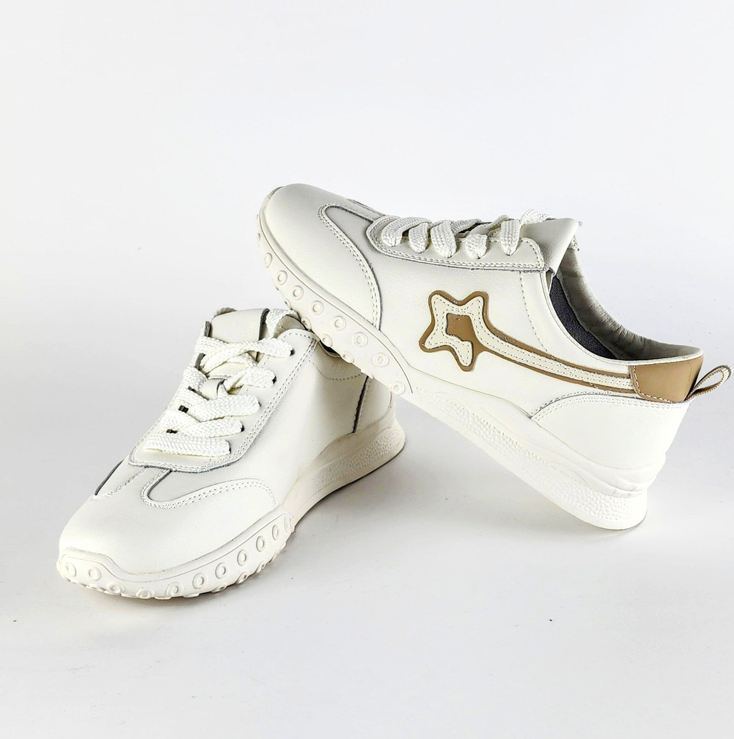 SS23009 White leather sneakers with star and flexible sole sneakers Sam Star Shoes Tan 36 