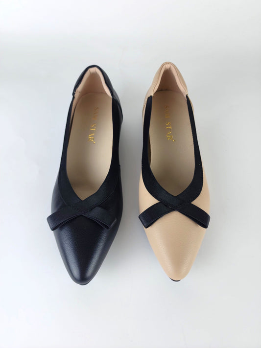 SS24006 Pointy Leather pumps with bow and extra cushion( new arrival ) Pumps Sam Star Shoes 