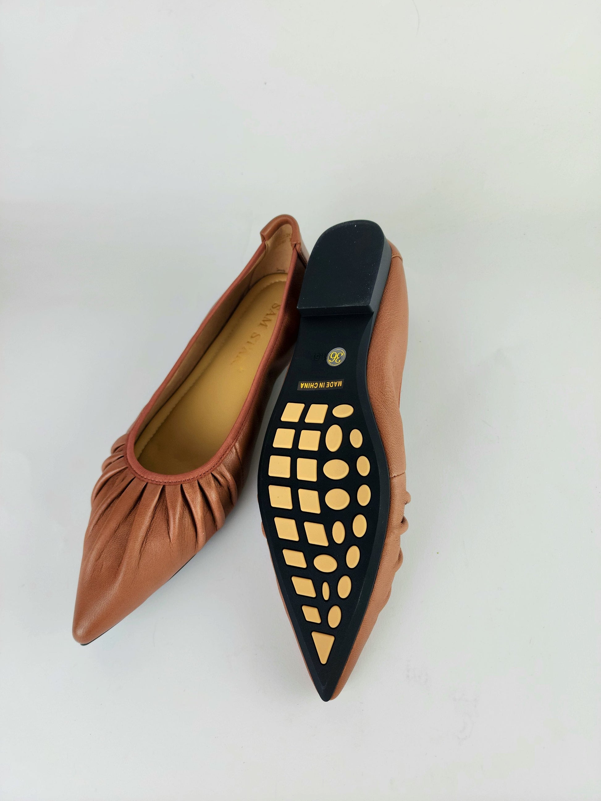 SS22006 Pointy Leather pumps with gathering details with extra cushionn (new) Pumps Sam Star Shoes 