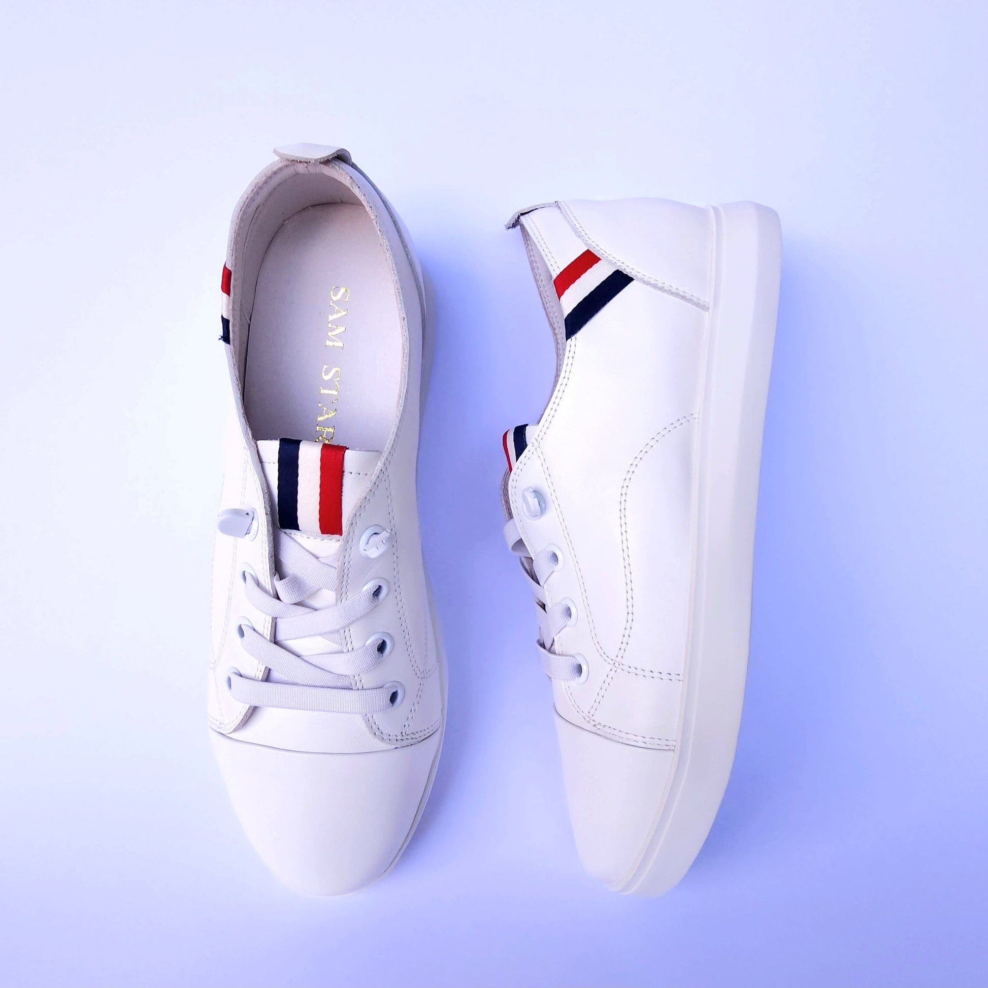 SS24007 Genuine leather sneakers with cushions - White, Black and Silver sneakers Sam Star Shoes 