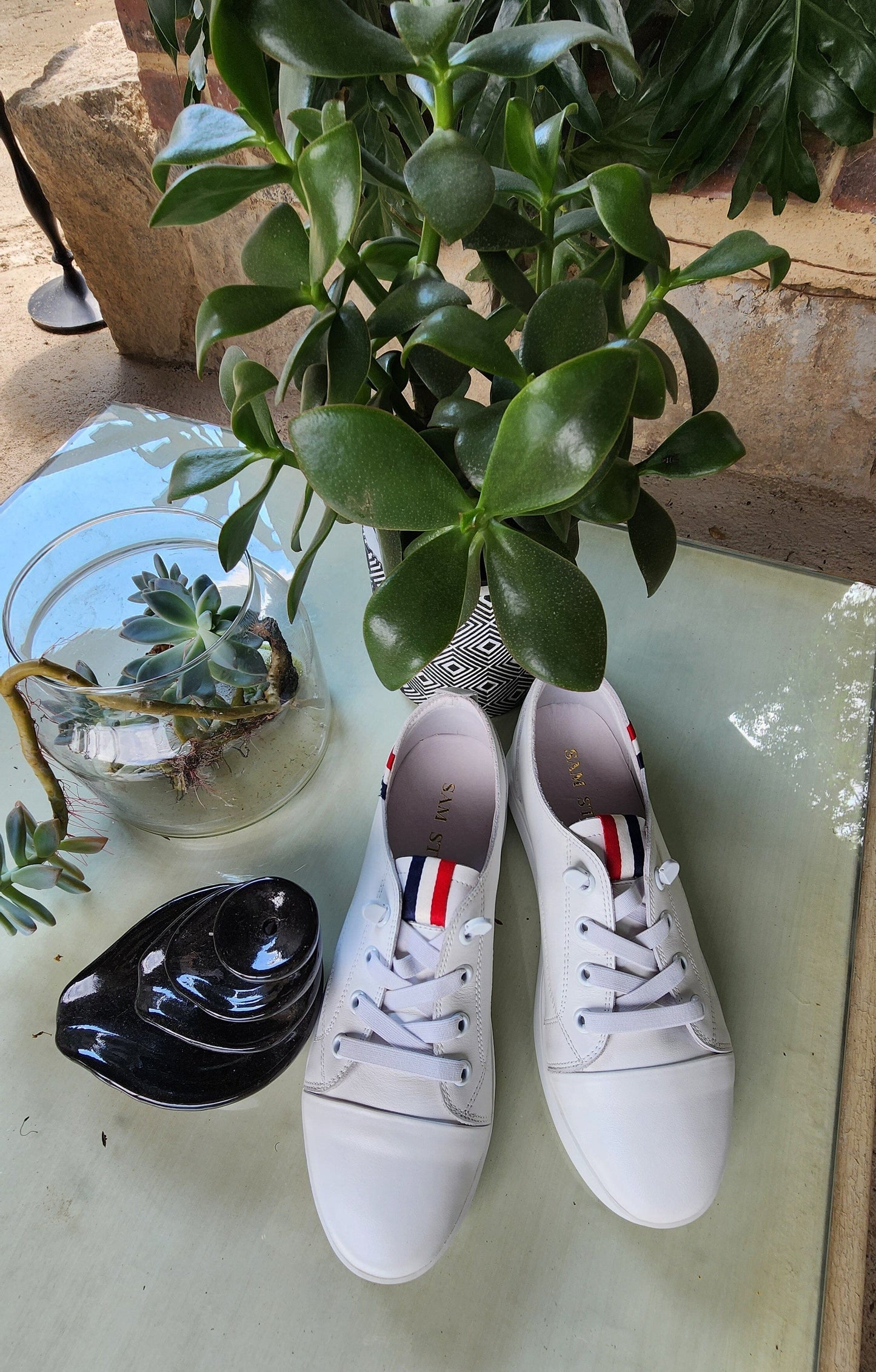 SS24007 Genuine leather sneakers with cushions - White, Black and Silver sneakers Sam Star Shoes 