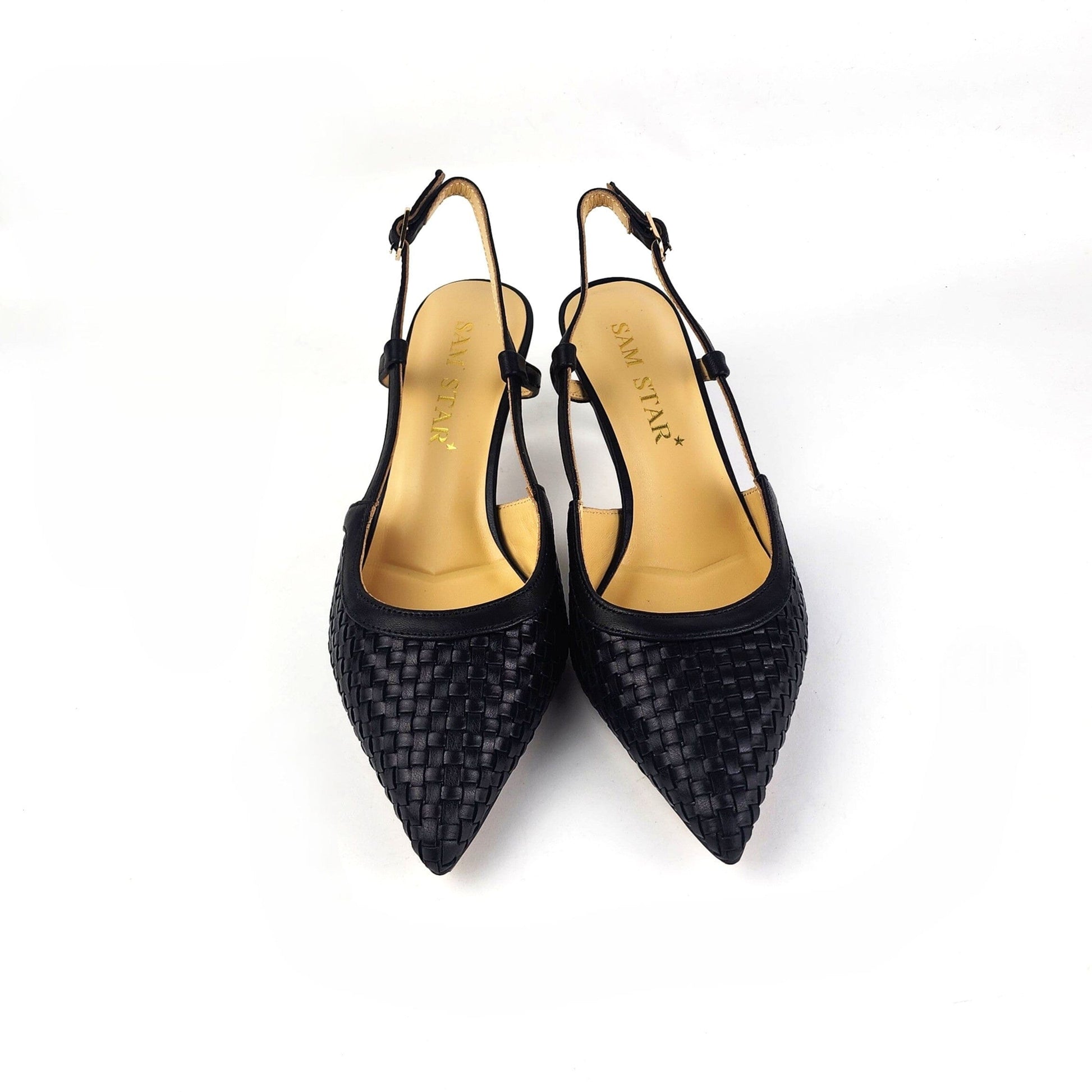 SS26003 Leather woven court shoes - Black ladies shoes Sam Star shoes 