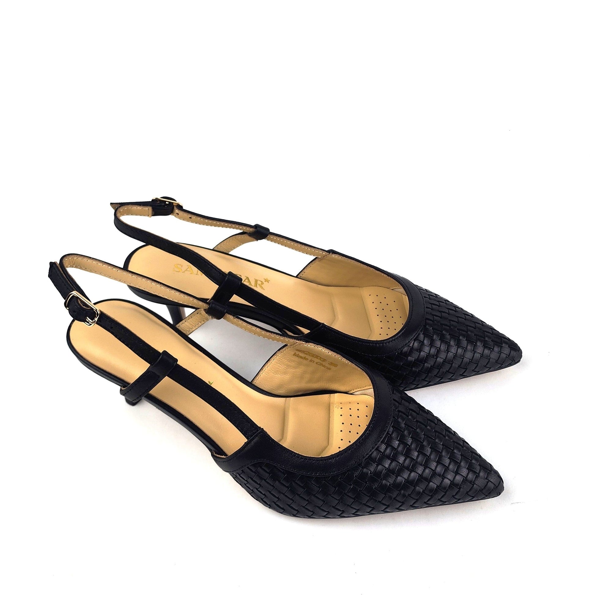 SS26003 Leather woven court shoes - Black ladies shoes Sam Star shoes 