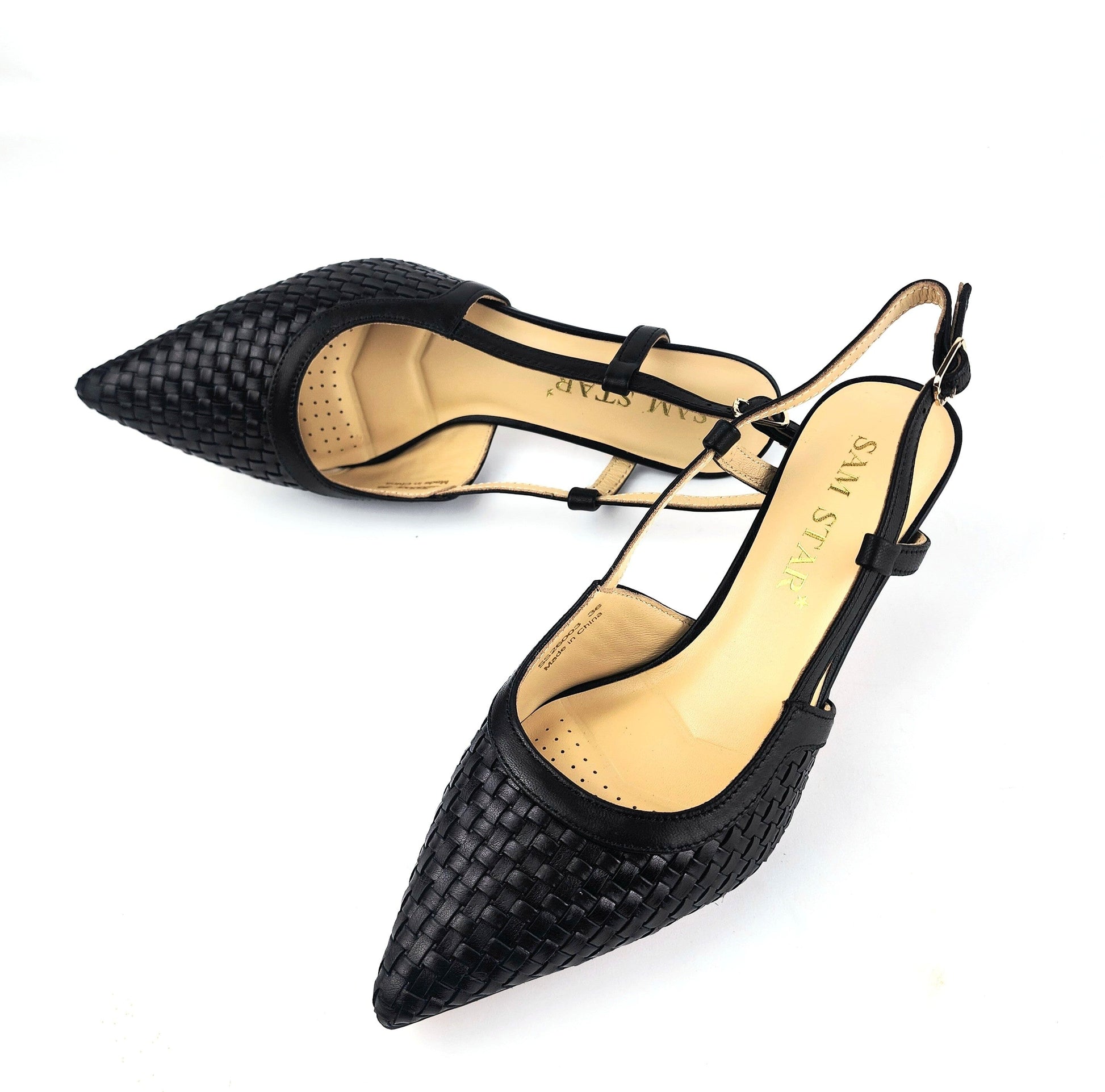 SS26003 Leather woven court shoes - Black ladies shoes Sam Star shoes 