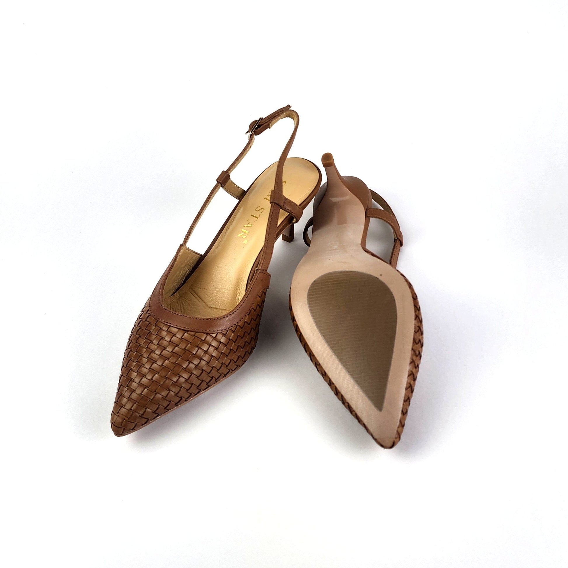 SS26003 Leather woven court shoes - Tan (New Arrival) ladies shoes Sam Star shoes 