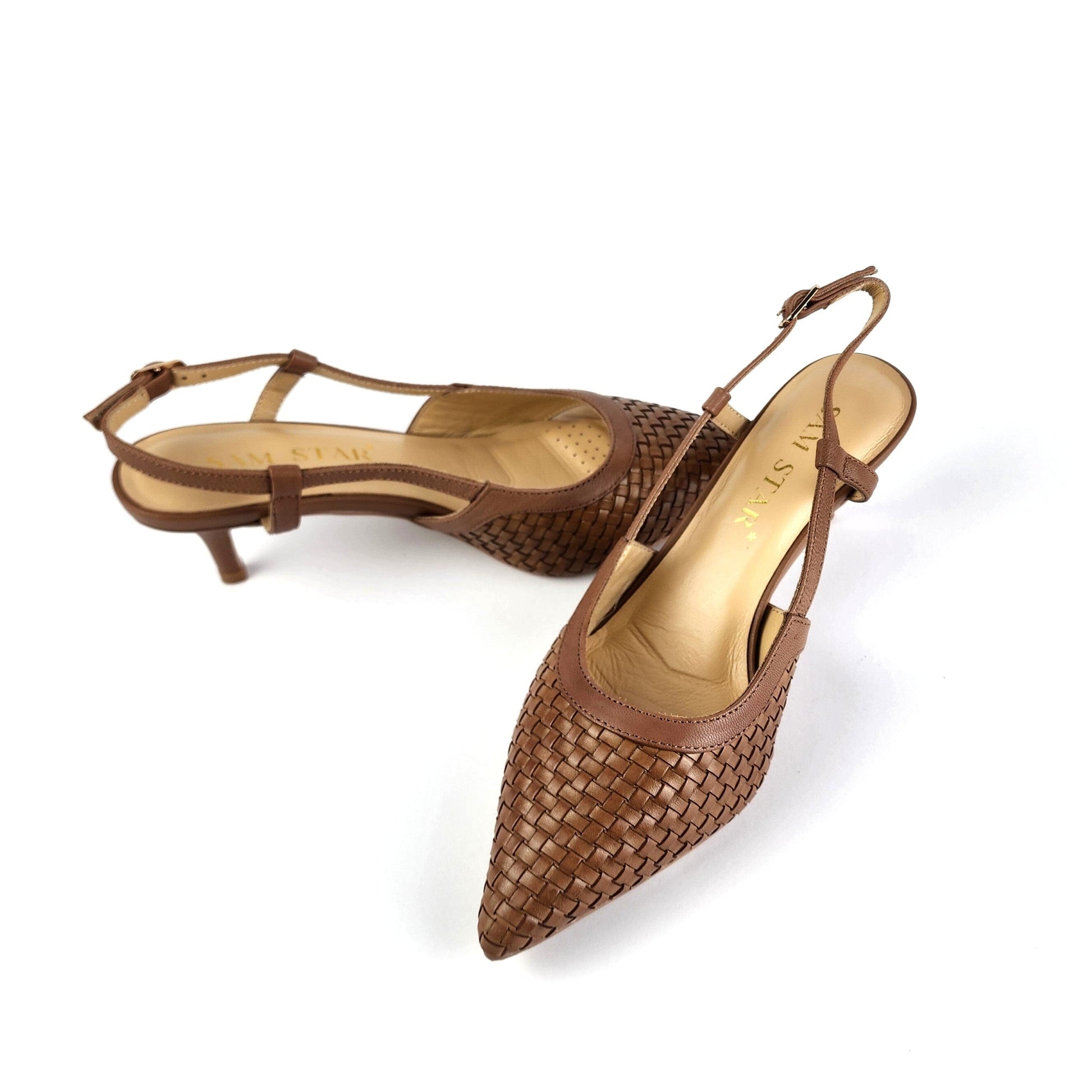 SS26003 Leather woven court shoes - Tan (New Arrival) ladies shoes Sam Star shoes 