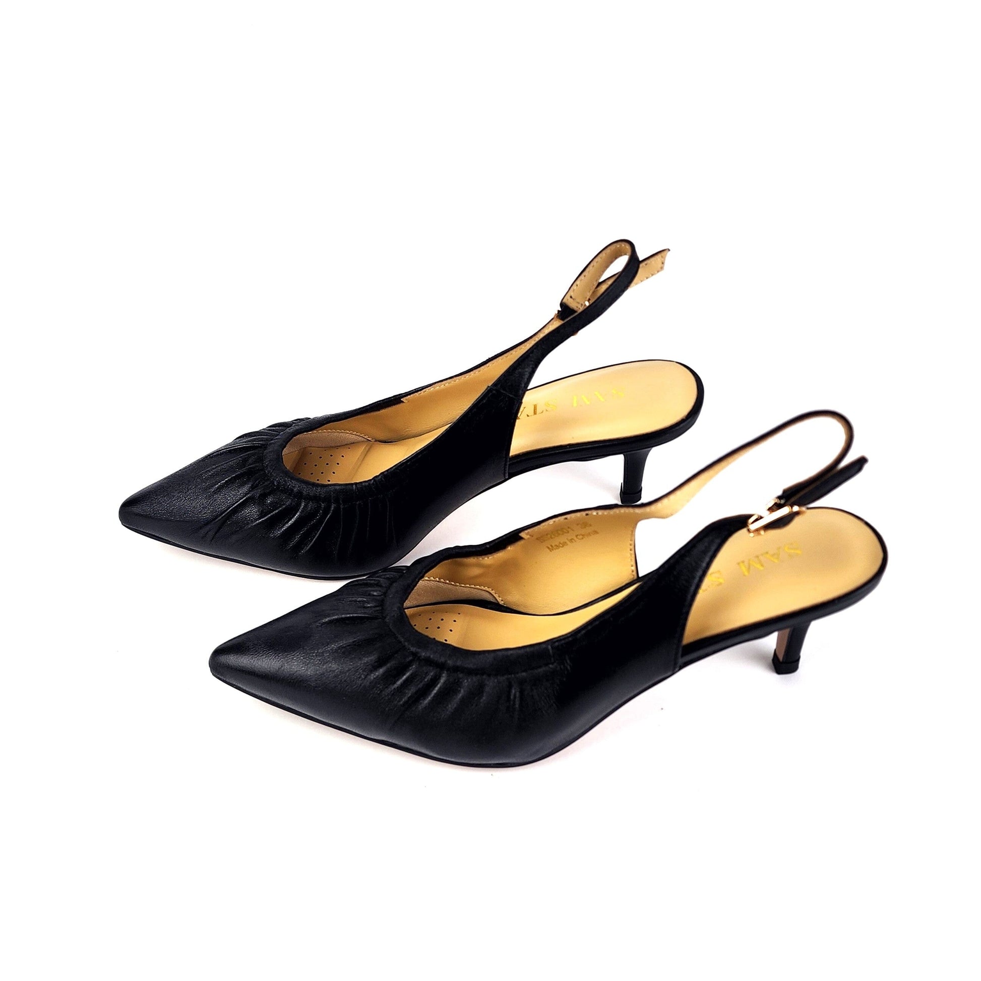 SS26001 Leather court shoes with gathering detail with elastic in Black (New) ladies shoes Sam Star shoes 