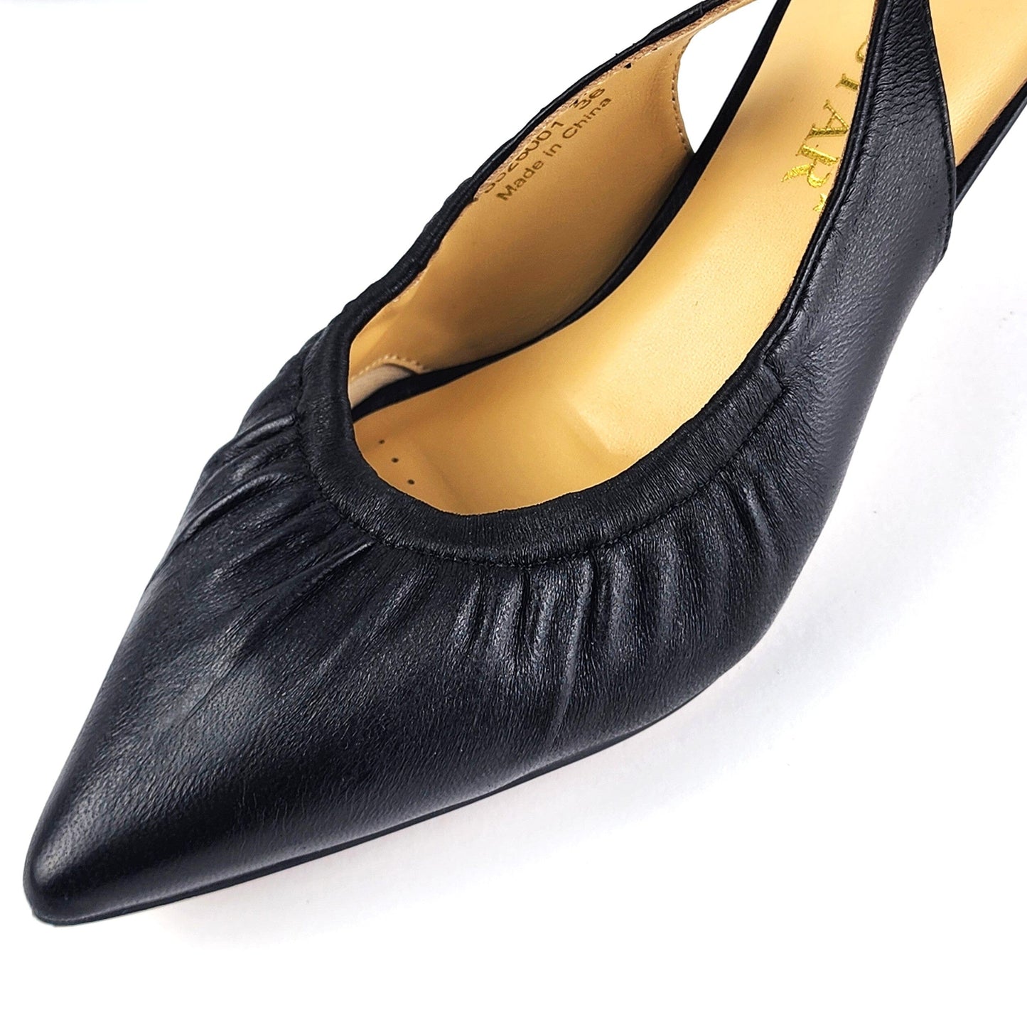 SS26001 Leather court shoes with gathering detail with elastic in Black (New) ladies shoes Sam Star shoes 