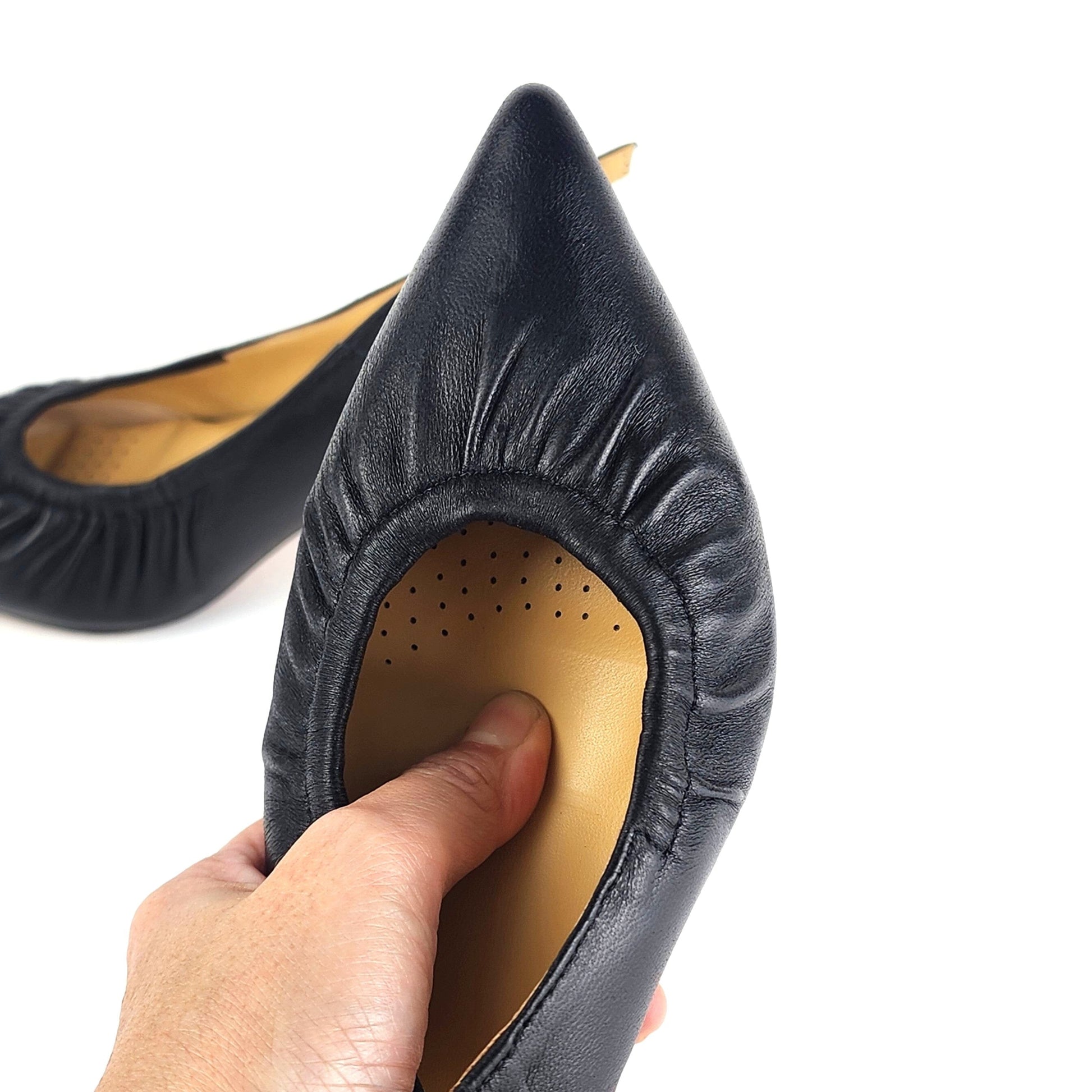 SS26001 Leather court shoes with gathering detail with elastic in Black (New) ladies shoes Sam Star shoes 