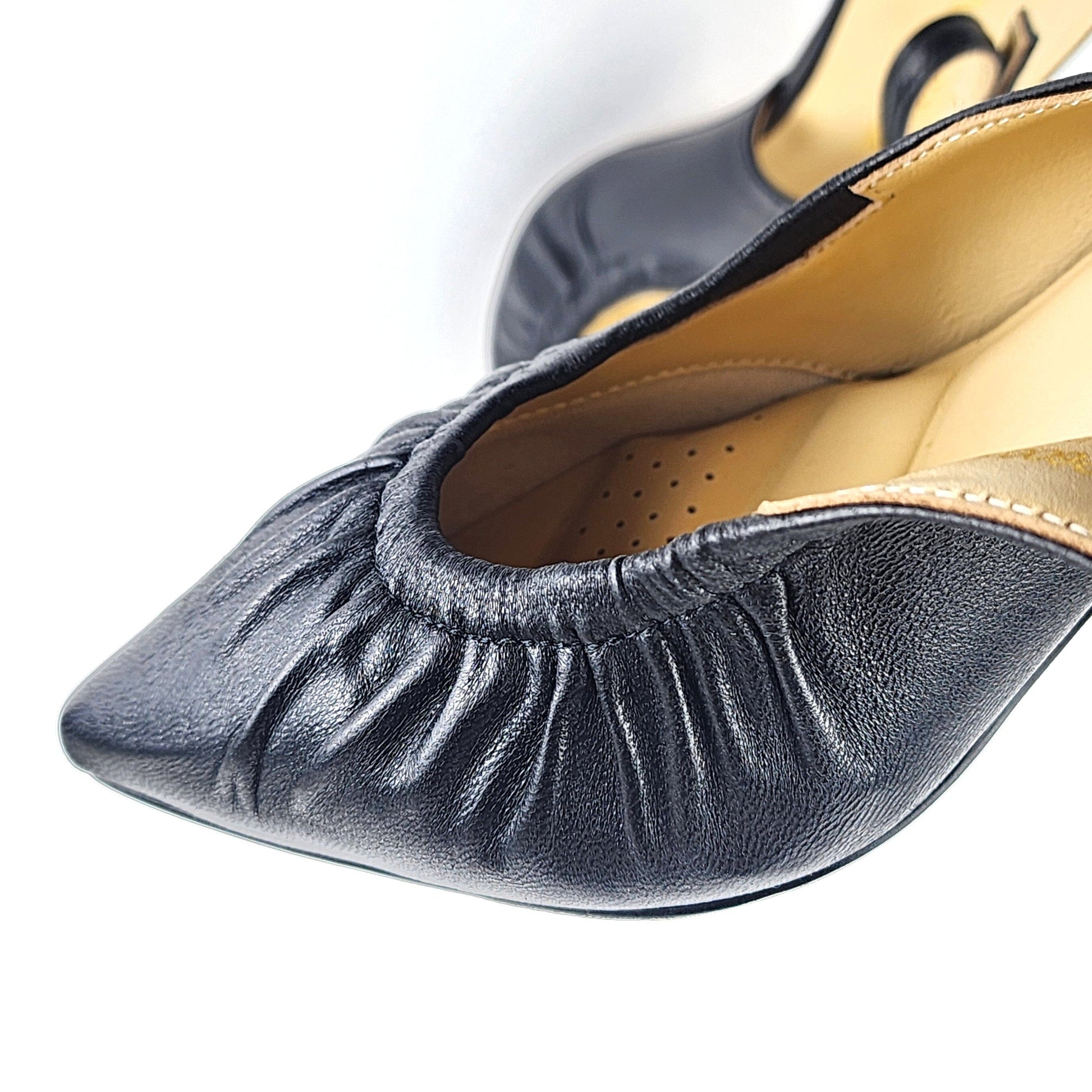 SS26001 Leather court shoes with gathering detail with elastic in Black (New) ladies shoes Sam Star shoes 
