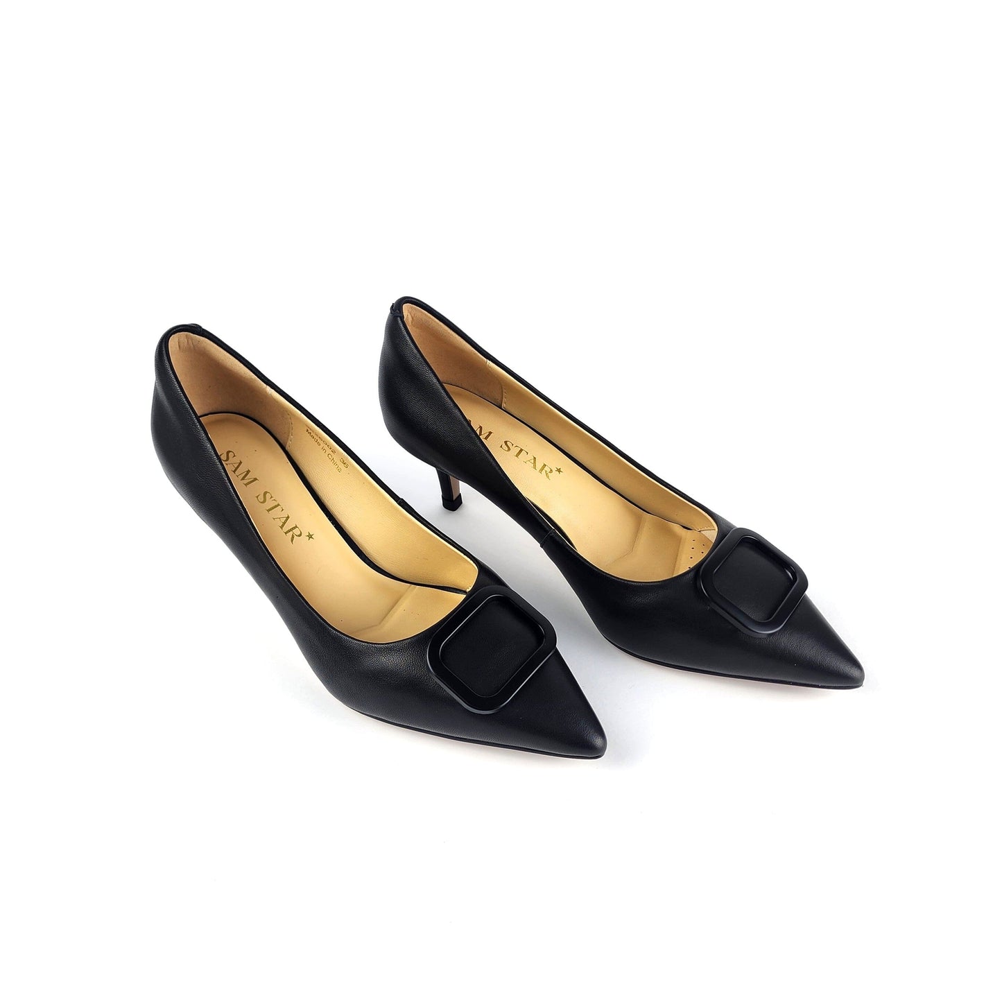 SS26002 Leather court shoes with new buckle - Black ladies shoes Sam Star shoes 