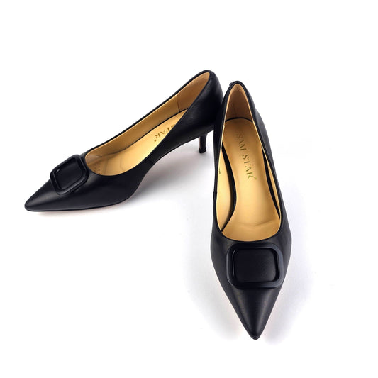 SS26002 Leather court shoes with new buckle - Black ladies shoes Sam Star shoes Black 36/3 