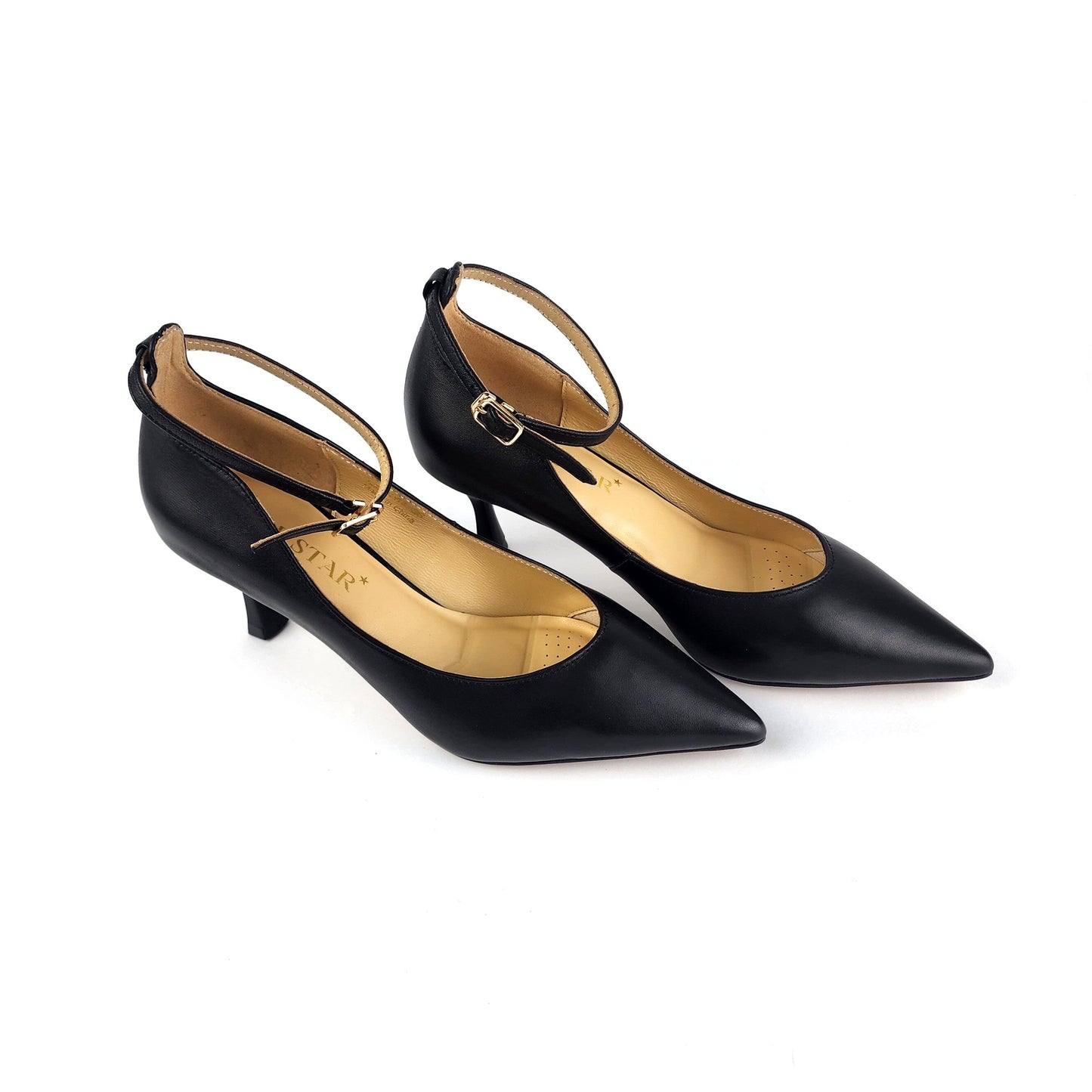 SS26004 Leather court shoes with ankle straps in Black and Pale pink (New) ladies shoes Sam Star Shoes 