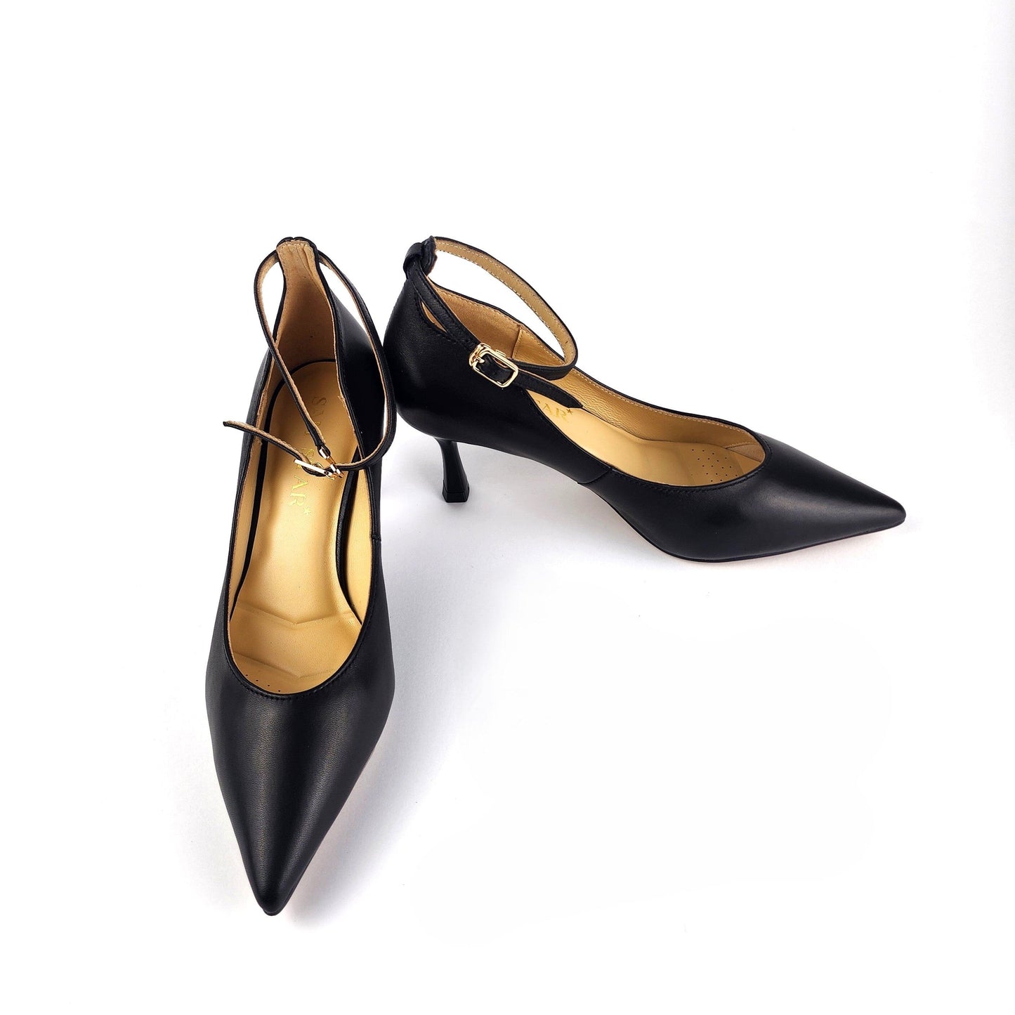 SS26004 Leather court shoes with ankle straps in Black and Pale pink (New) ladies shoes Sam Star Shoes 