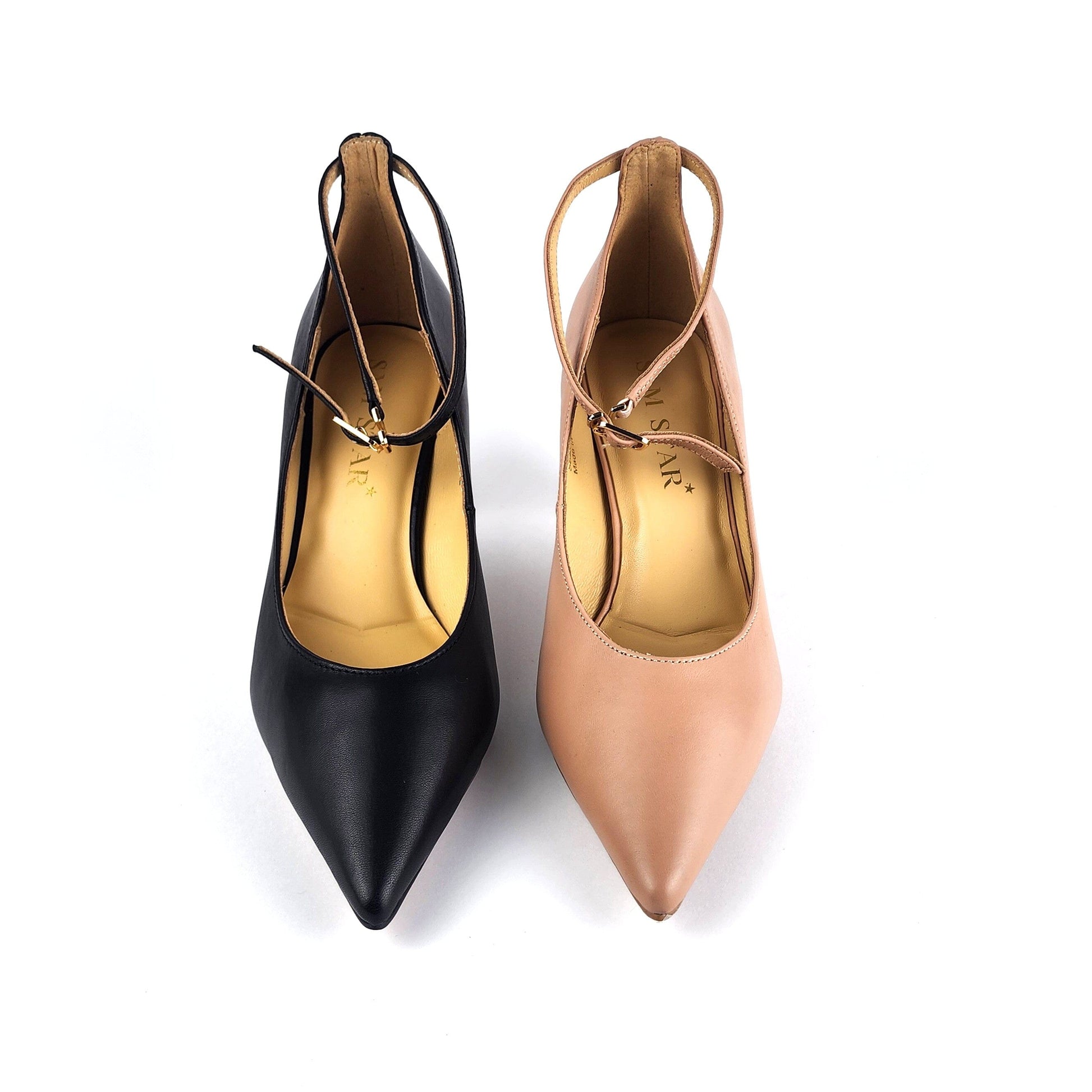 SS26004 Leather court shoes with ankle straps in Black and Pale pink (New) ladies shoes Sam Star Shoes 