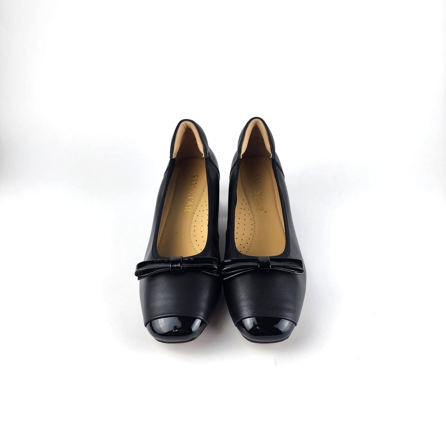 SS26005 Leather pumps with bow in block heel in Black and White (New) Pumps Sam Star shoes 