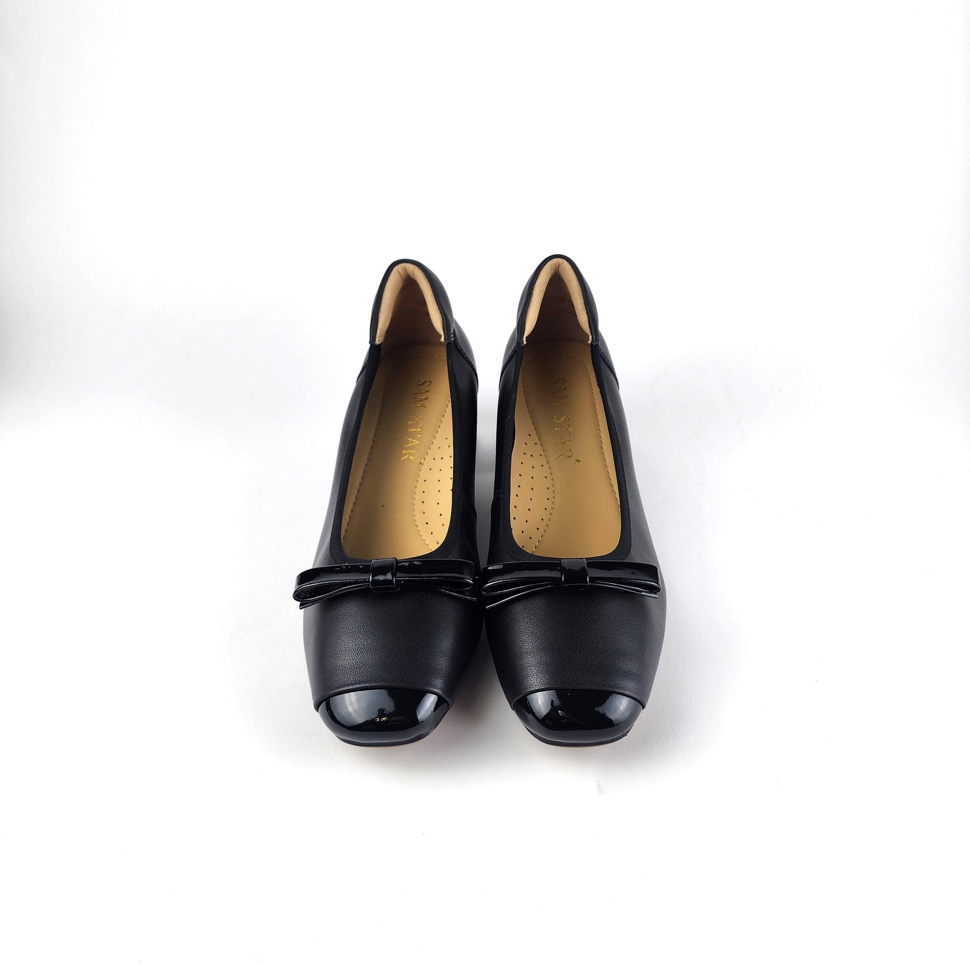 SS26005 Leather pumps with bow in block heel in Black and White (New) Pumps Sam Star shoes 