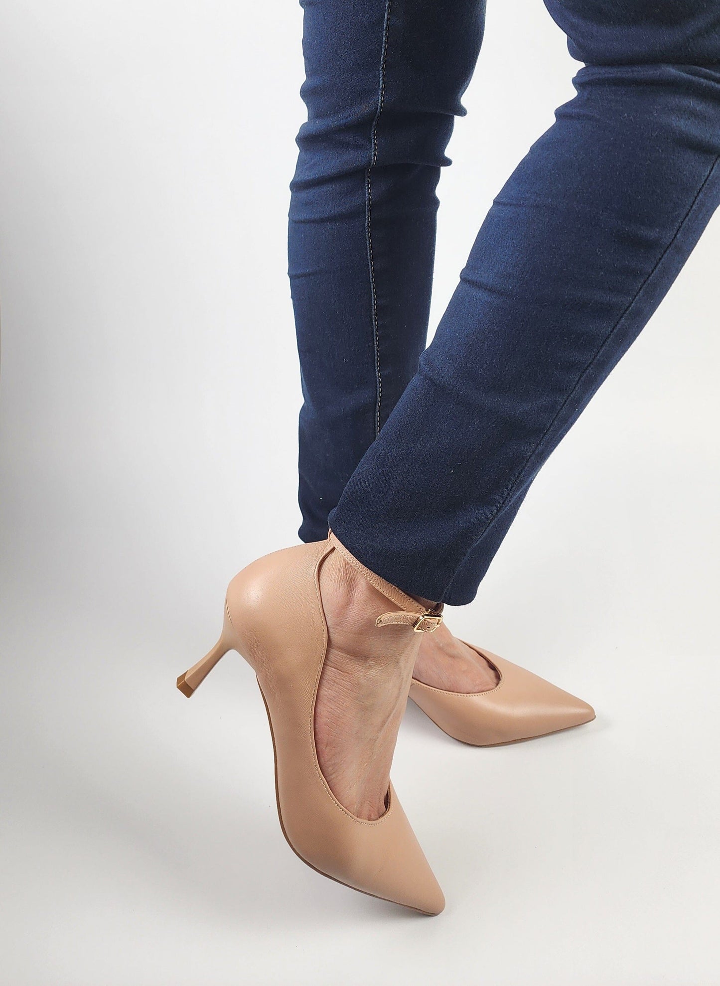 SS26004 Leather court shoes with ankle straps in Black and Pale pink (New) ladies shoes Sam Star Shoes 