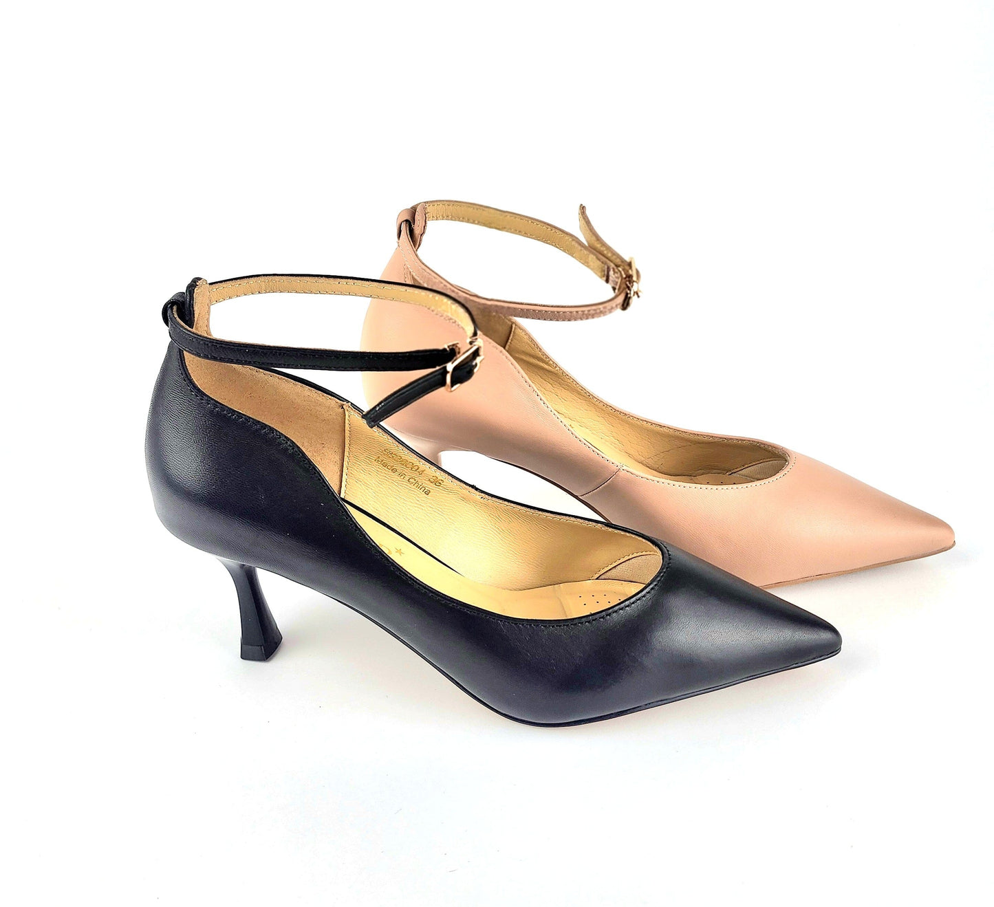 SS26004 Leather court shoes with ankle straps in Black and Pale pink (New) ladies shoes Sam Star Shoes 
