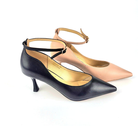 SS26004 Leather court shoes with ankle straps in Black and Pale pink (New) ladies shoes Sam Star Shoes 