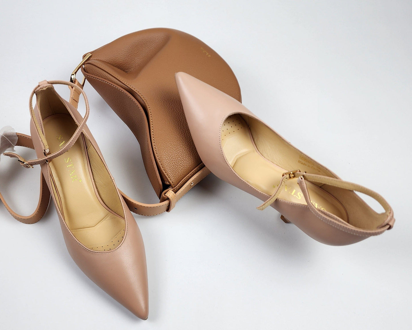 SS26004 Leather court shoes with ankle straps in Black and Pale pink (New) ladies shoes Sam Star Shoes 