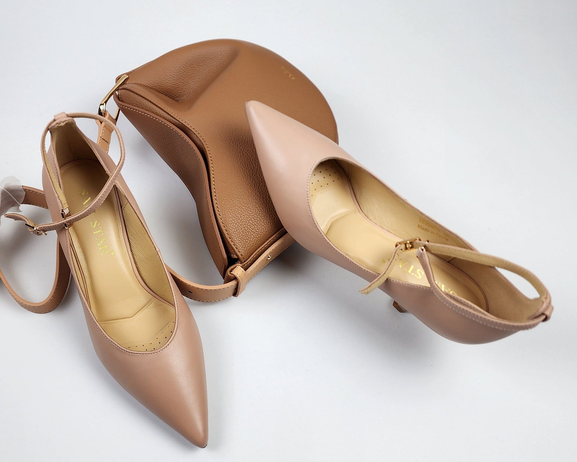 SS26004 Leather court shoes with ankle straps in Black and Pale pink (New) ladies shoes Sam Star Shoes 