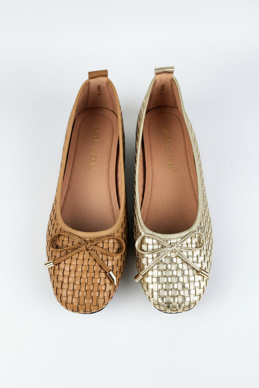SS26013 Leather woven pumps in Tan and Gold (New) Pumps Sam Star shoes 