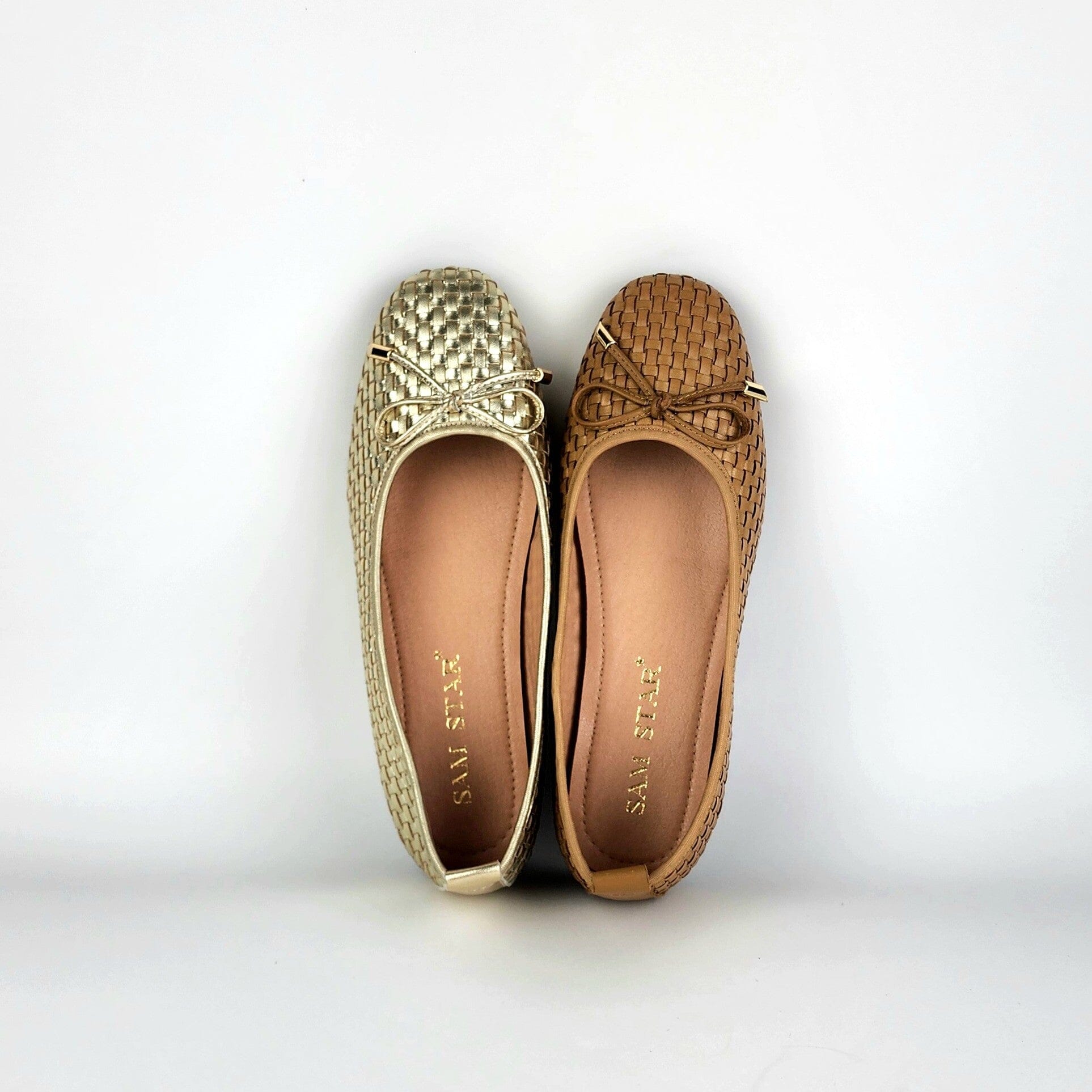 SS26013 Leather woven pumps in Tan and Gold (New) Pumps Sam Star shoes 