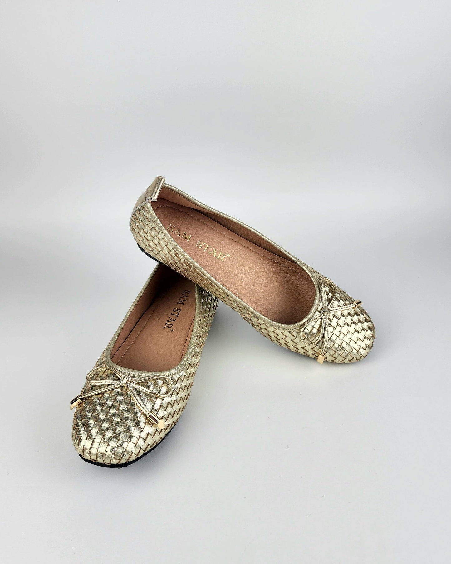 SS26013 Leather woven pumps in Tan and Gold (New) Pumps Sam Star shoes Gold 36/3 