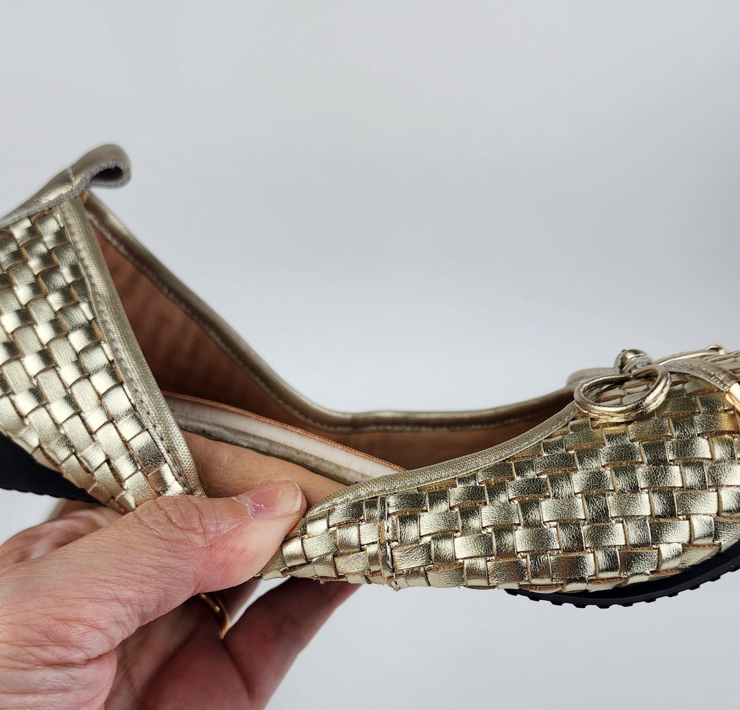 SS26013 Leather woven pumps in Tan and Gold (New) Pumps Sam Star shoes 