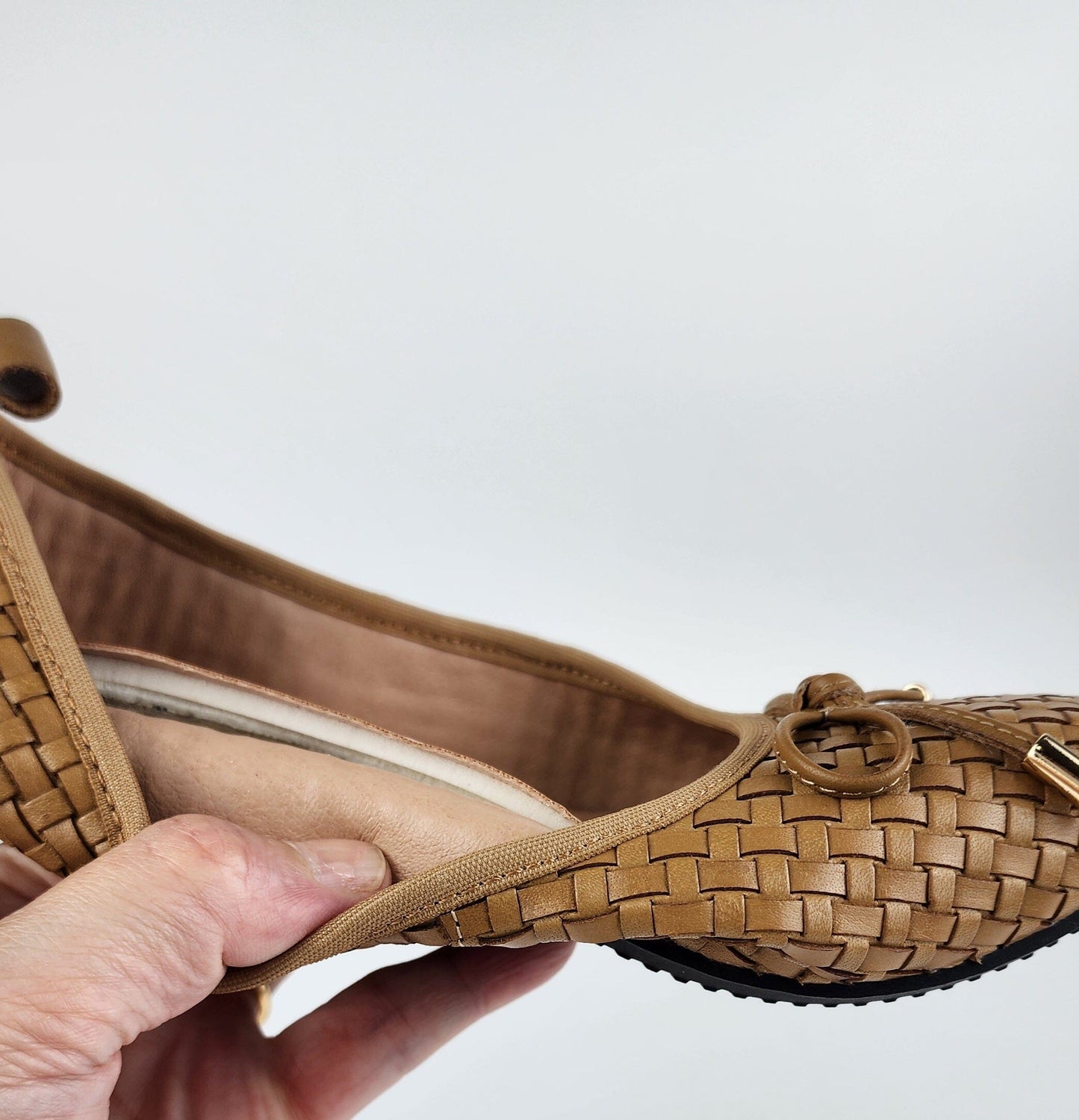 SS26013 Leather woven pumps in Tan and Gold (New) Pumps Sam Star shoes 