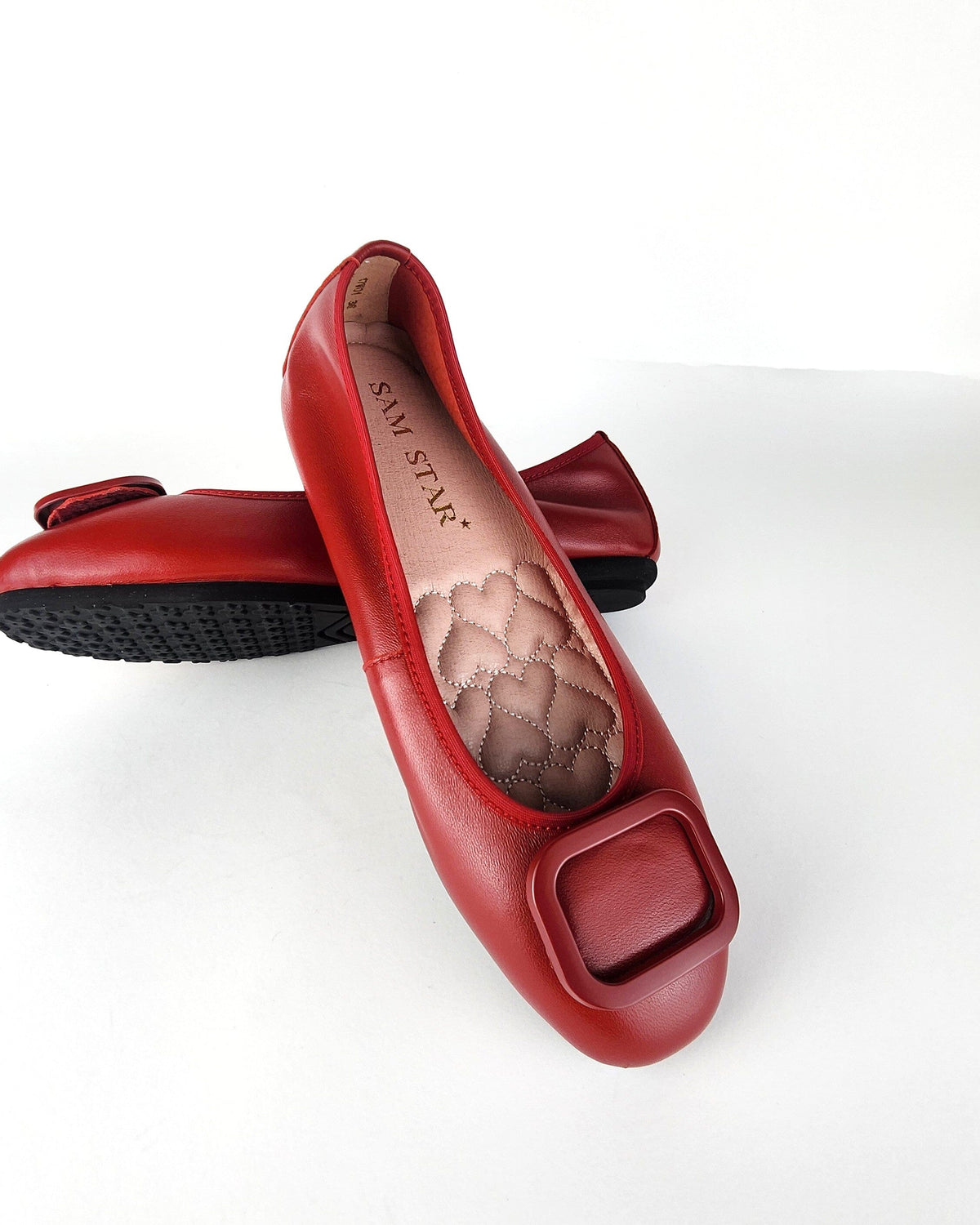 17W01 Leather buckle pumps with three layers of extra cushions (New) Pumps Sam Star Shoes Red 36 (3) 