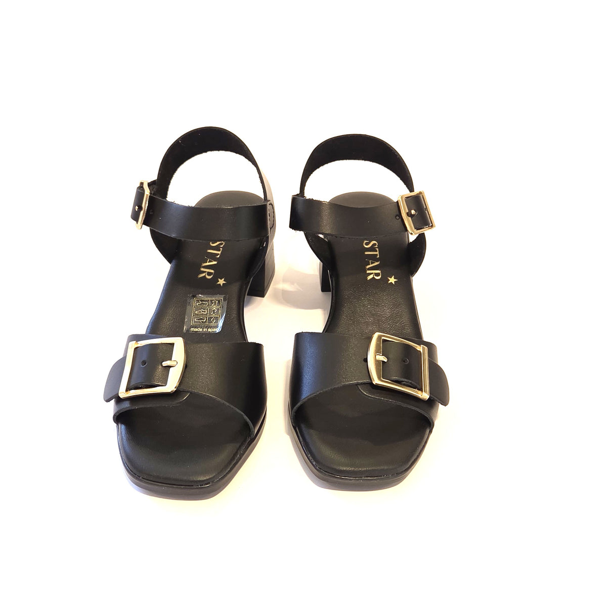 6003 Spanish leather strappy sandals with buckles in Black and Brown (New)
