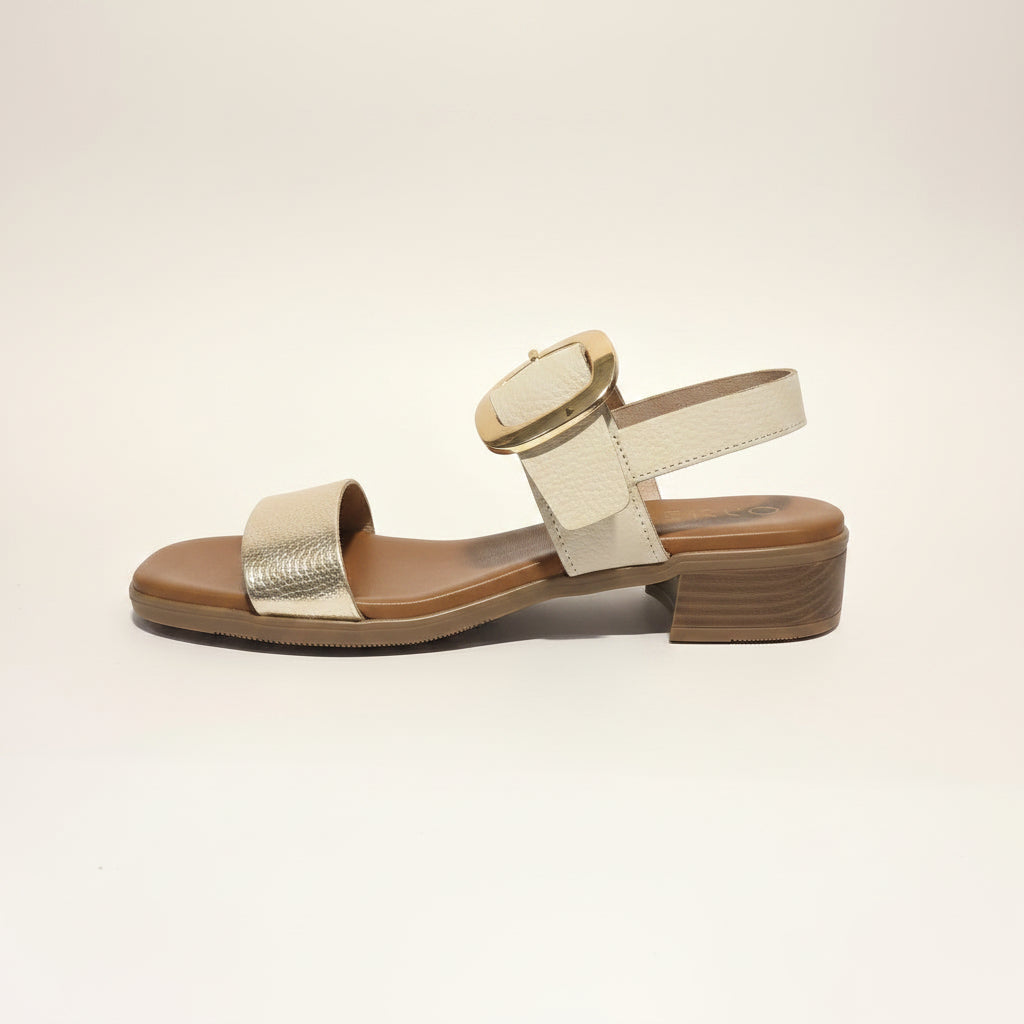 5894 Spanish leather sandals with gold buckle in multi colour and white (New)