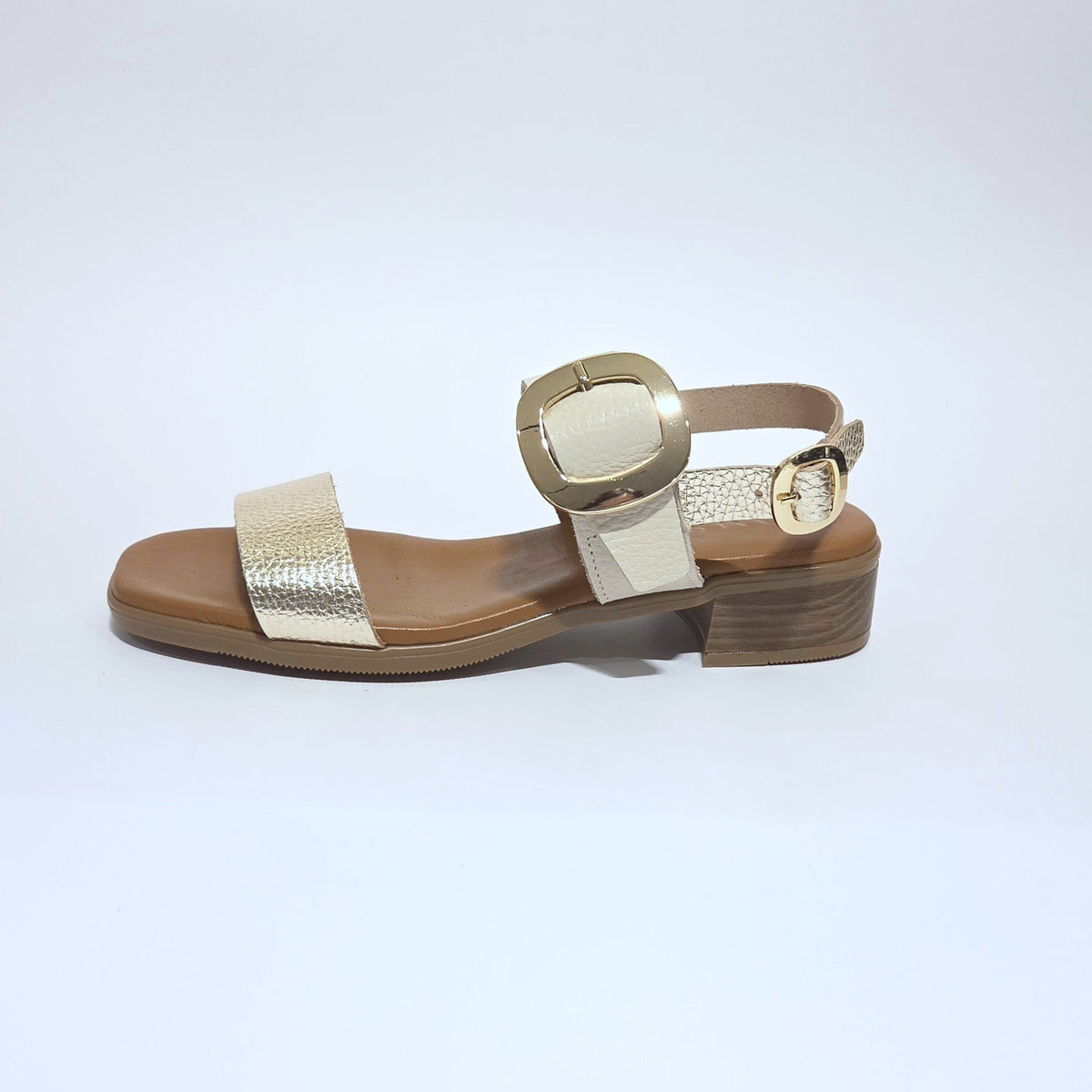 5894 Spanish leather sandals with gold buckle in multi colour and white (New) sandals Sam Star Shoes 