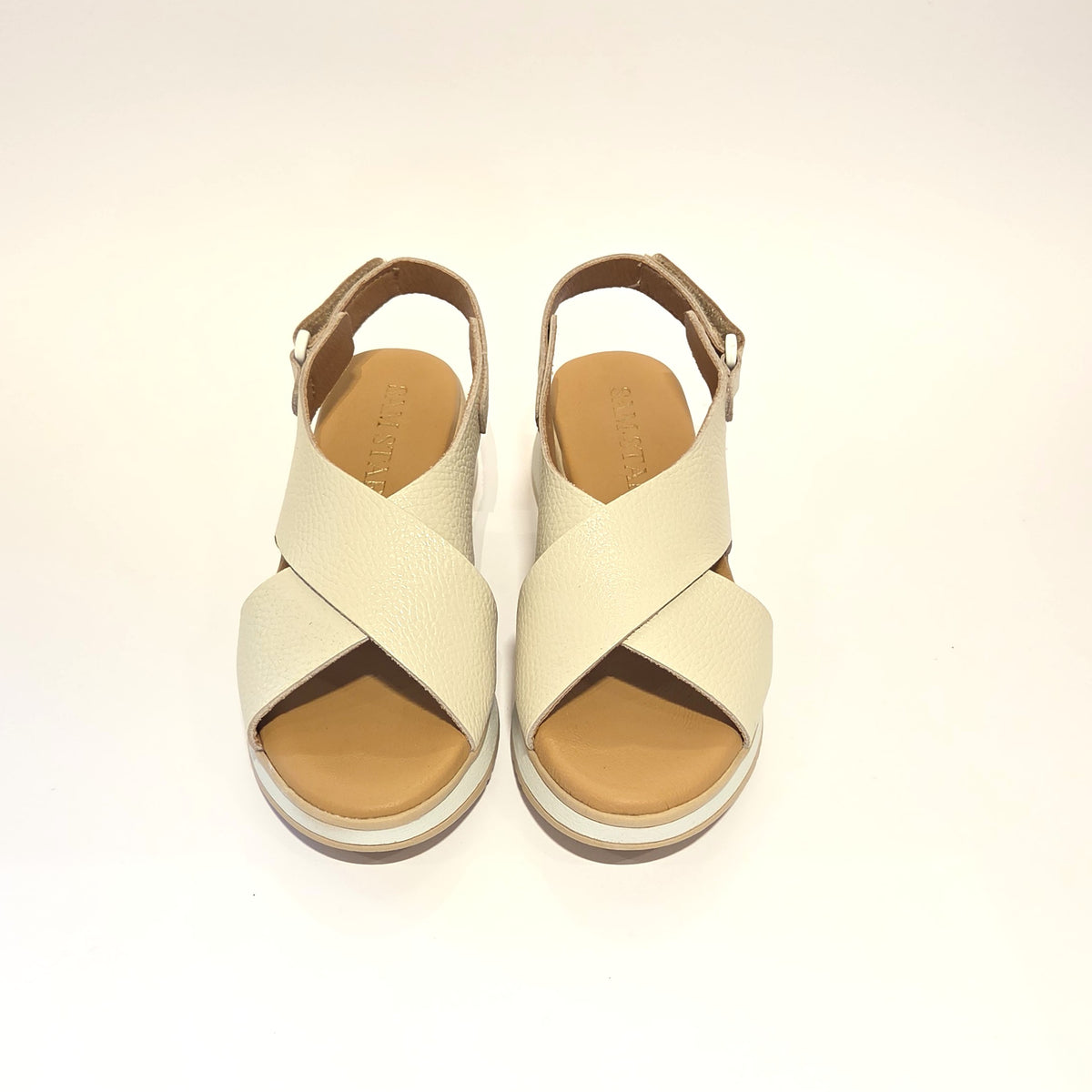 5943 Spanish leather crossed strap sandals in off white and Black (New)