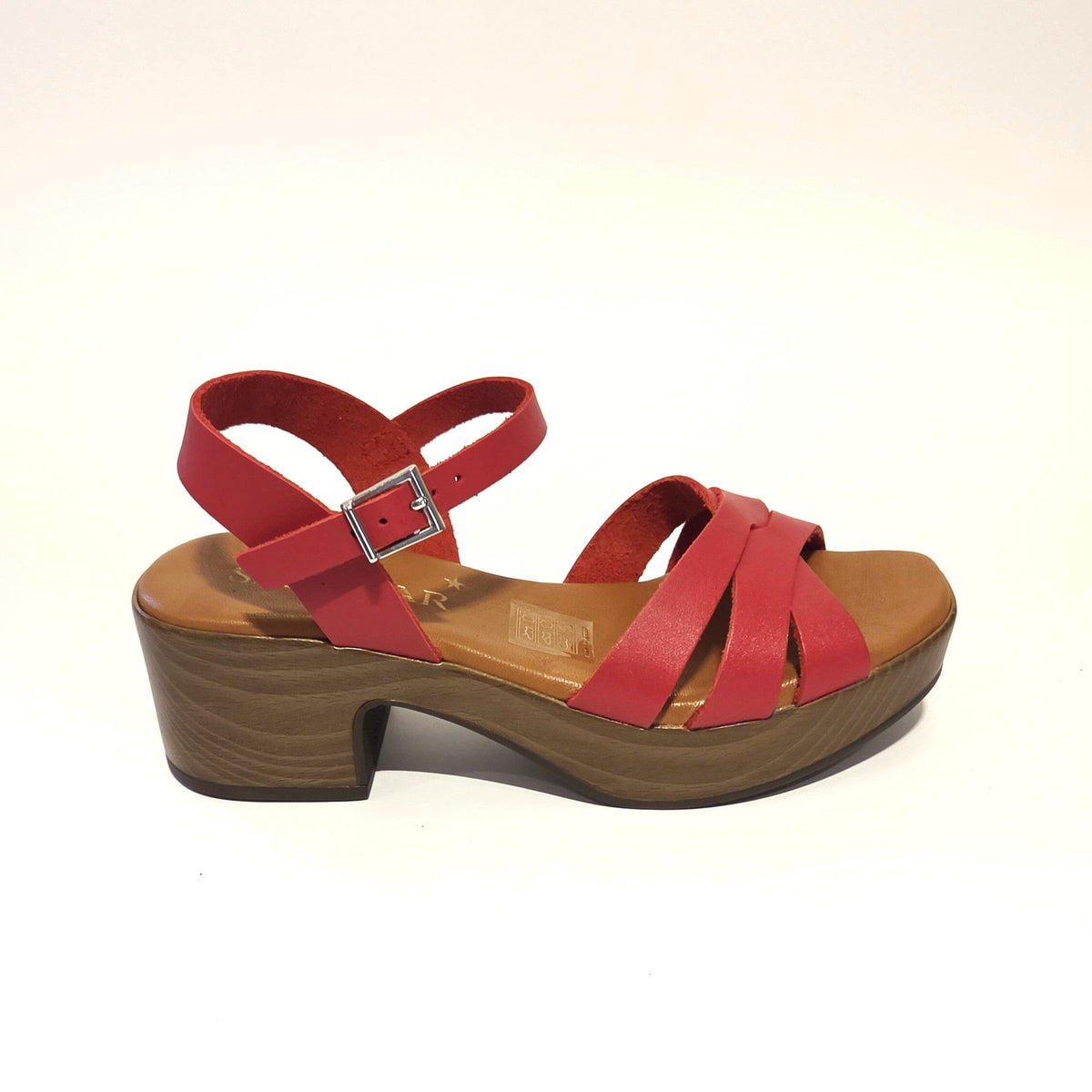 5923 Spanish leather strappy sandals with block heel in Red and Black (New) sandals Sam Star Shoes 