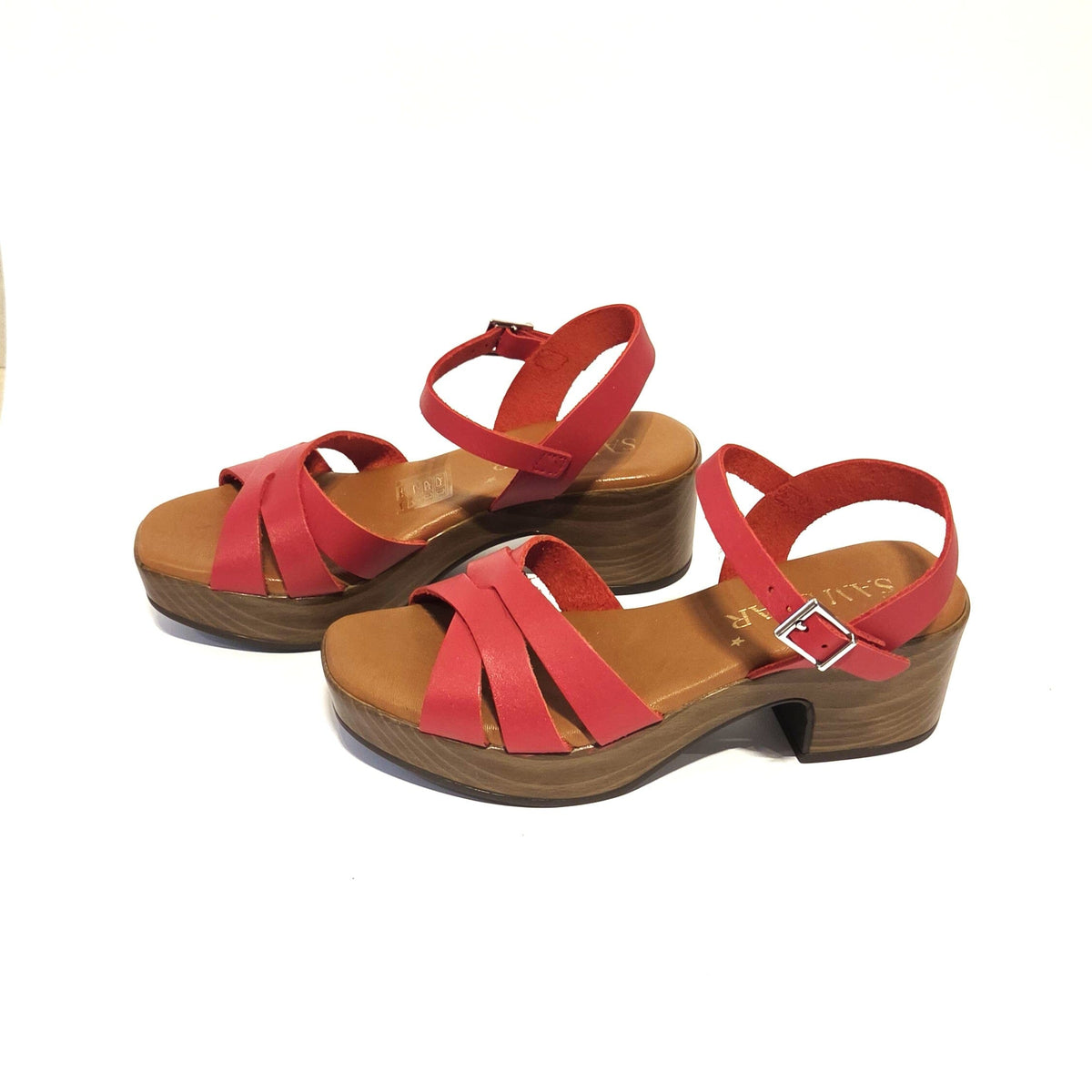 5923 Spanish leather strappy sandals with block heel in Red and Black (New) sandals Sam Star Shoes Red 36/3 