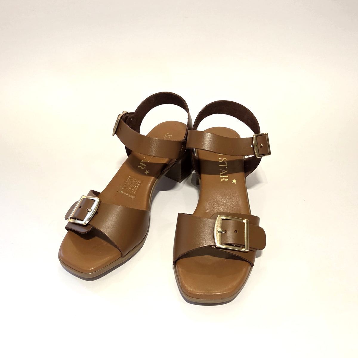 6003 Spanish leather strappy sandals with buckles in Black and Brown (New)