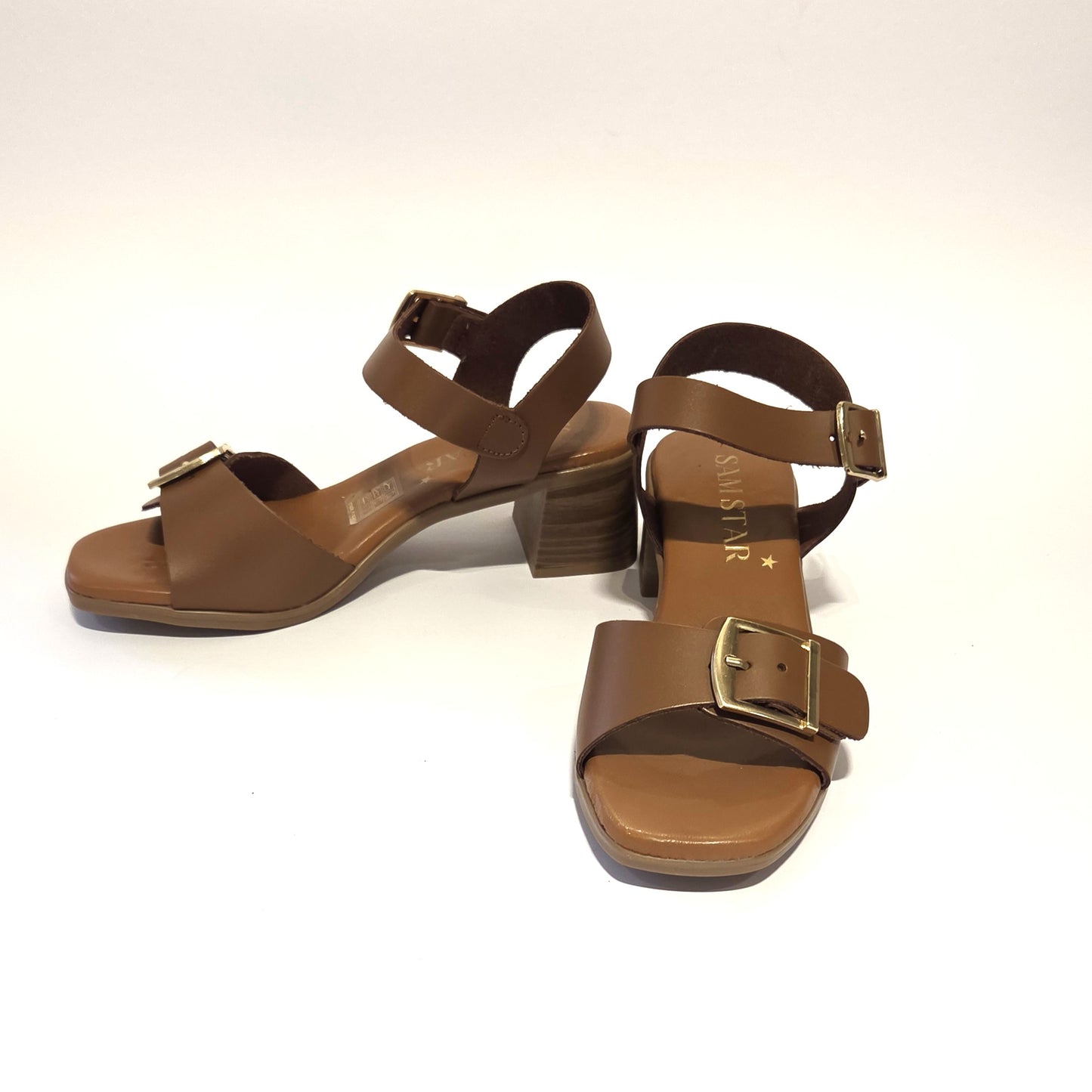 6003 Spanish leather strappy sandals with buckles in Black and Brown (New)