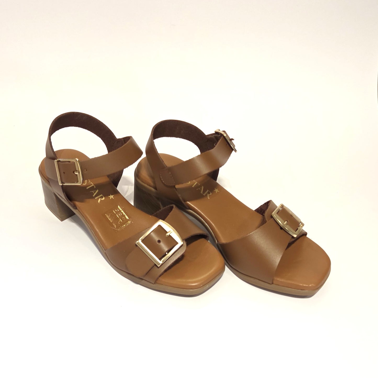 6003 Spanish leather strappy sandals with buckles in Black and Brown (New)